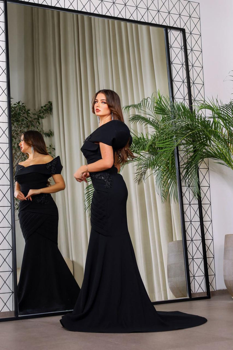Li Beirut M1127 – Off-Shoulder Draped Mermaid Gown with Embellished Bodice