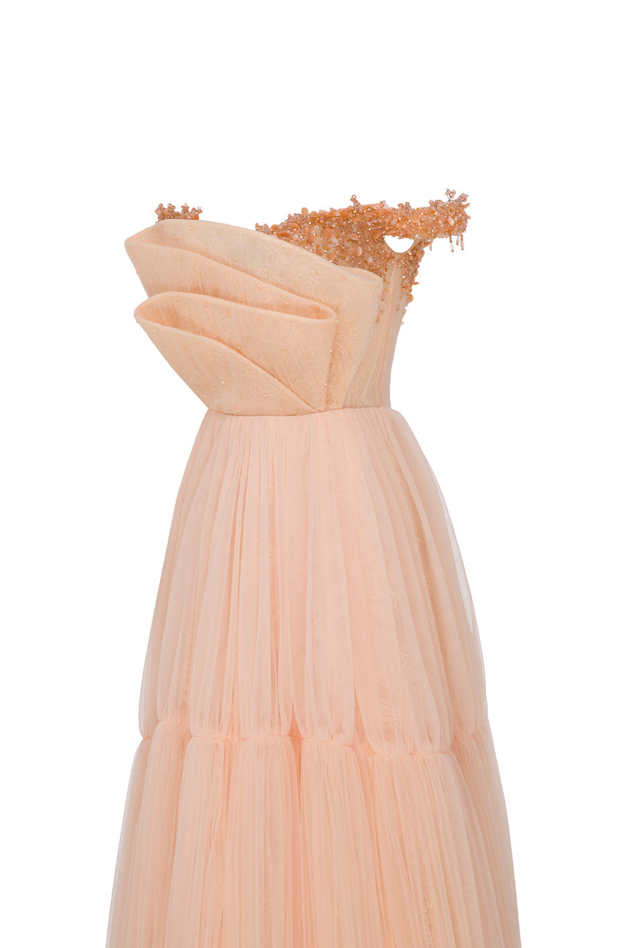 Li Beirut M1128 – Off-Shoulder Floral Tulle Evening Gown with Corset Back