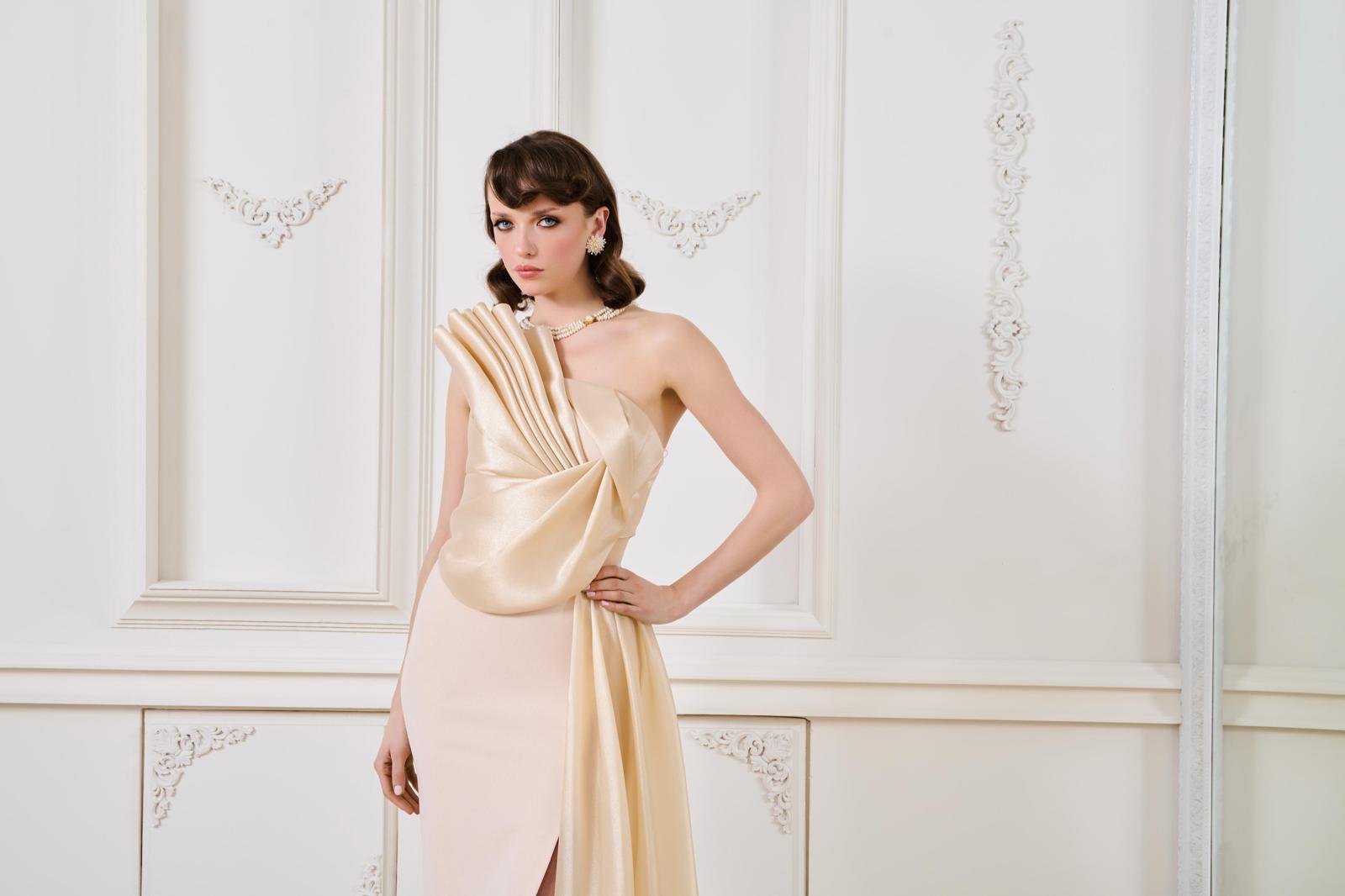 Li Beirut M1130 – One-Shoulder Draped Evening Gown with Slit | 4 Colors