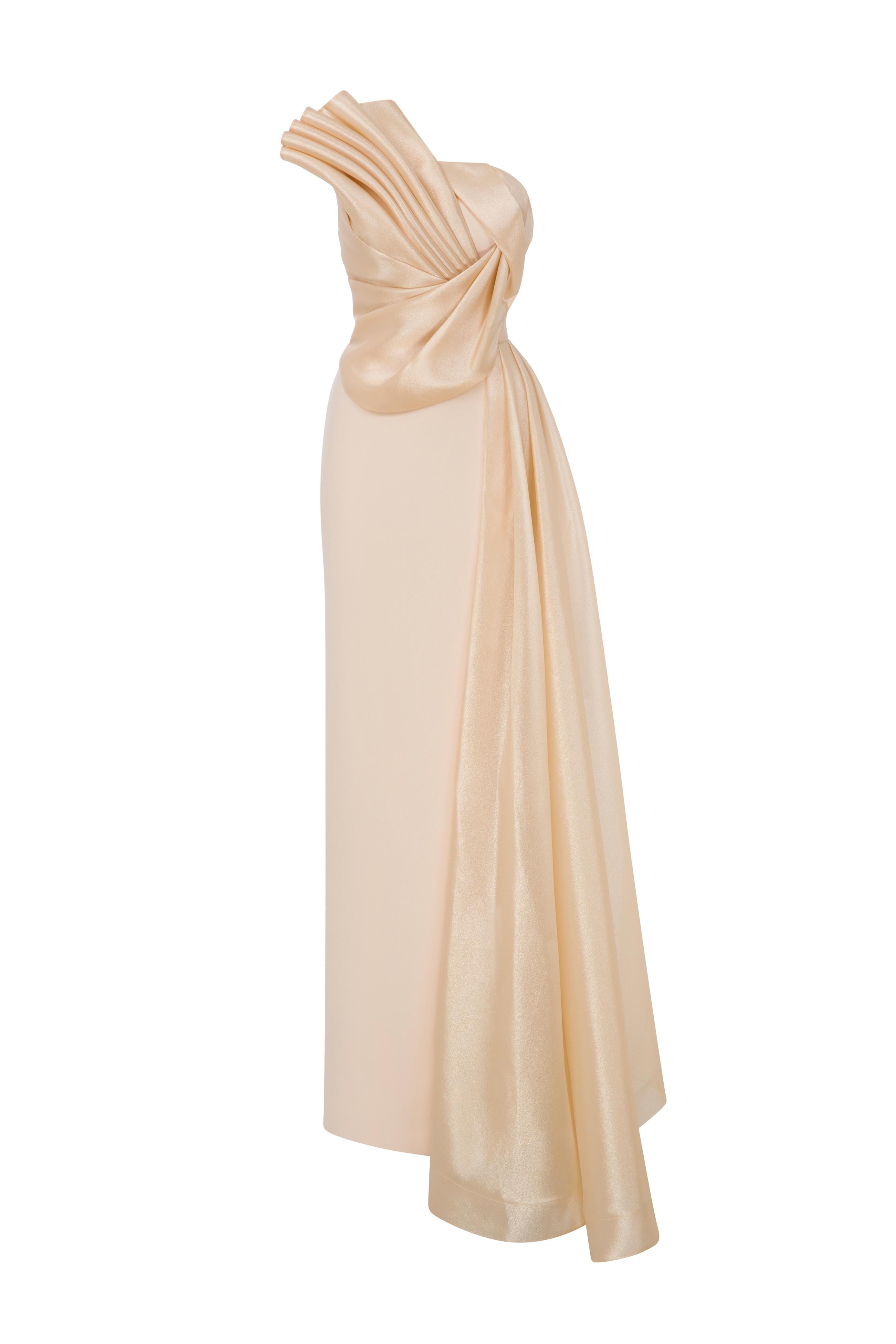 Li Beirut M1130 – One-Shoulder Draped Evening Gown with Slit | 4 Colors