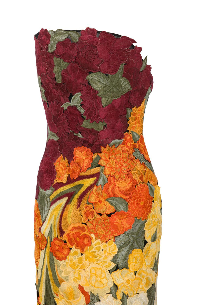 Li Beirut M1136 – Black Strapless Mermaid Gown with 3D Floral Embroidery