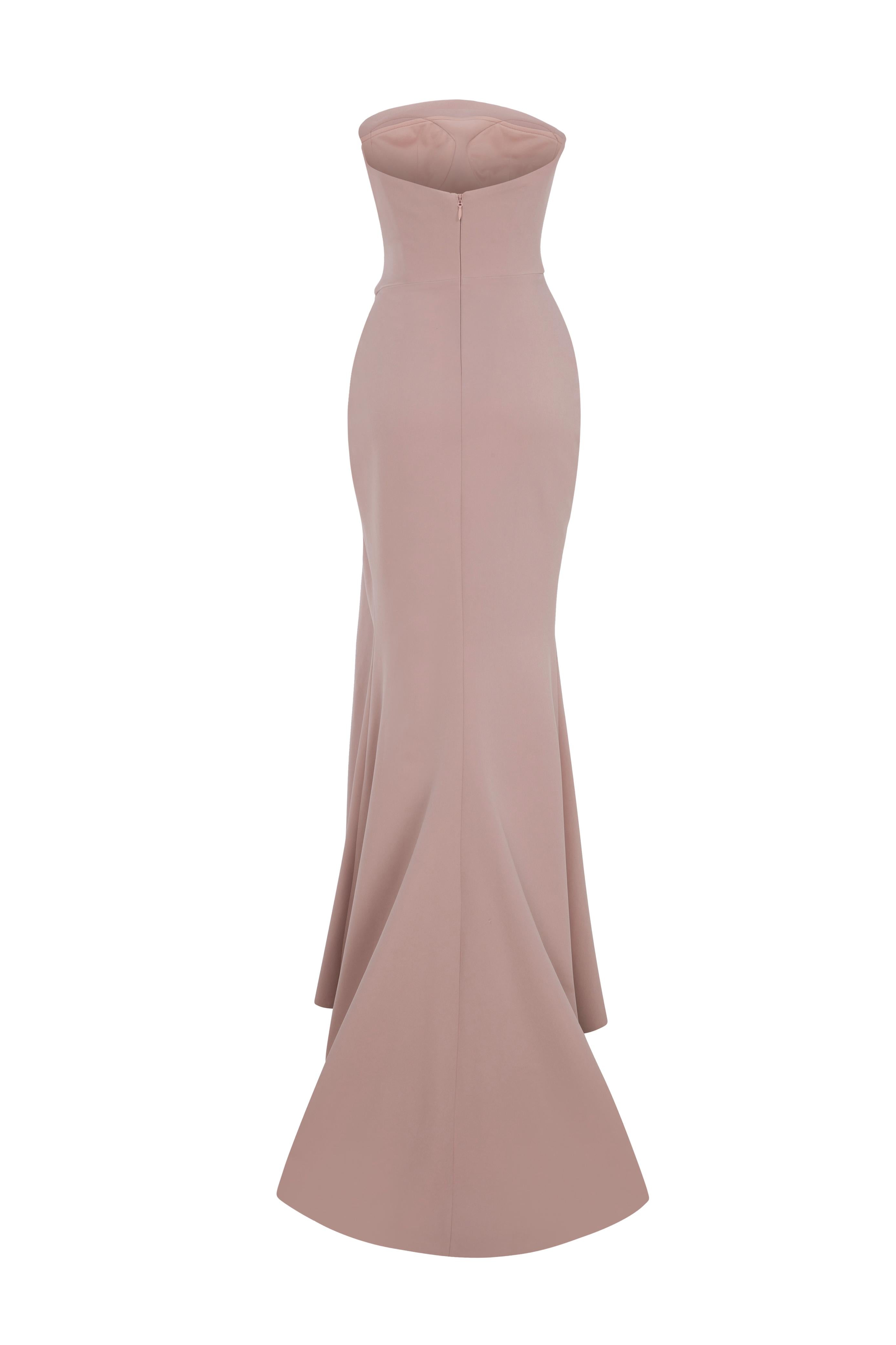 Li Beirut M1171 – Asymmetrical Draped Column Evening Gown in Dusty Rose & Caramel