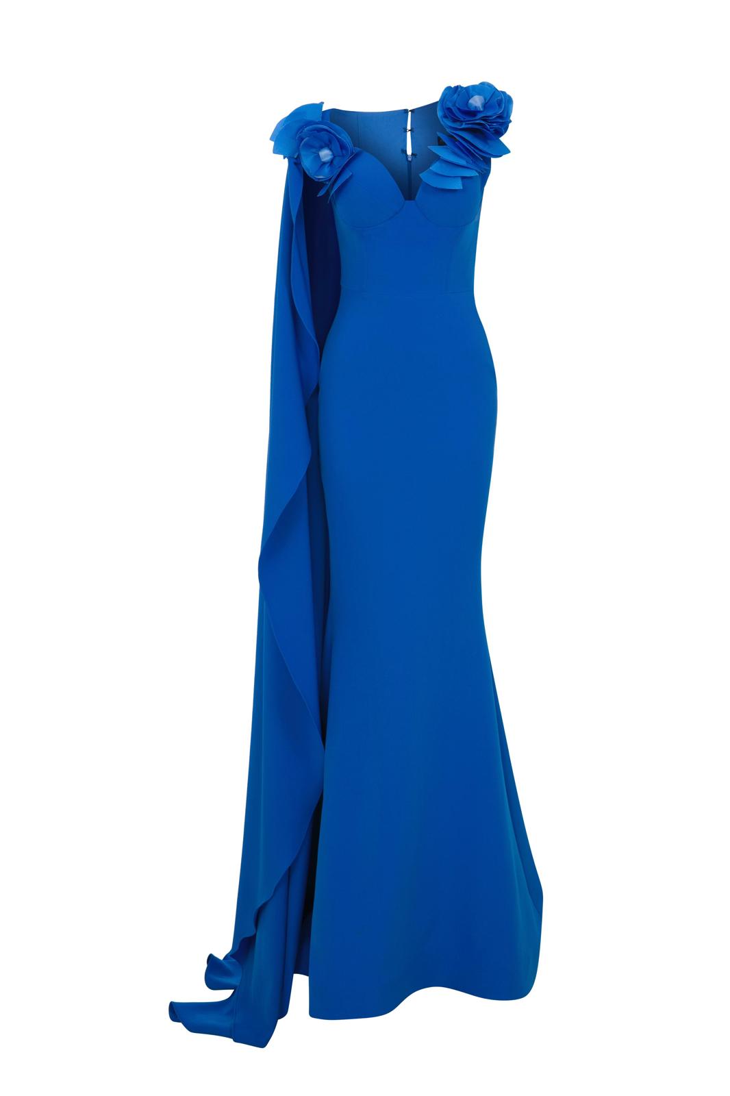 Li Beirut M1178 – One-Shoulder Electric Blue Floral Applique Evening Gown