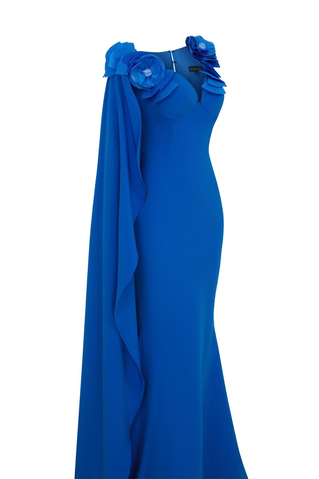 Li Beirut M1178 – One-Shoulder Electric Blue Floral Applique Evening Gown