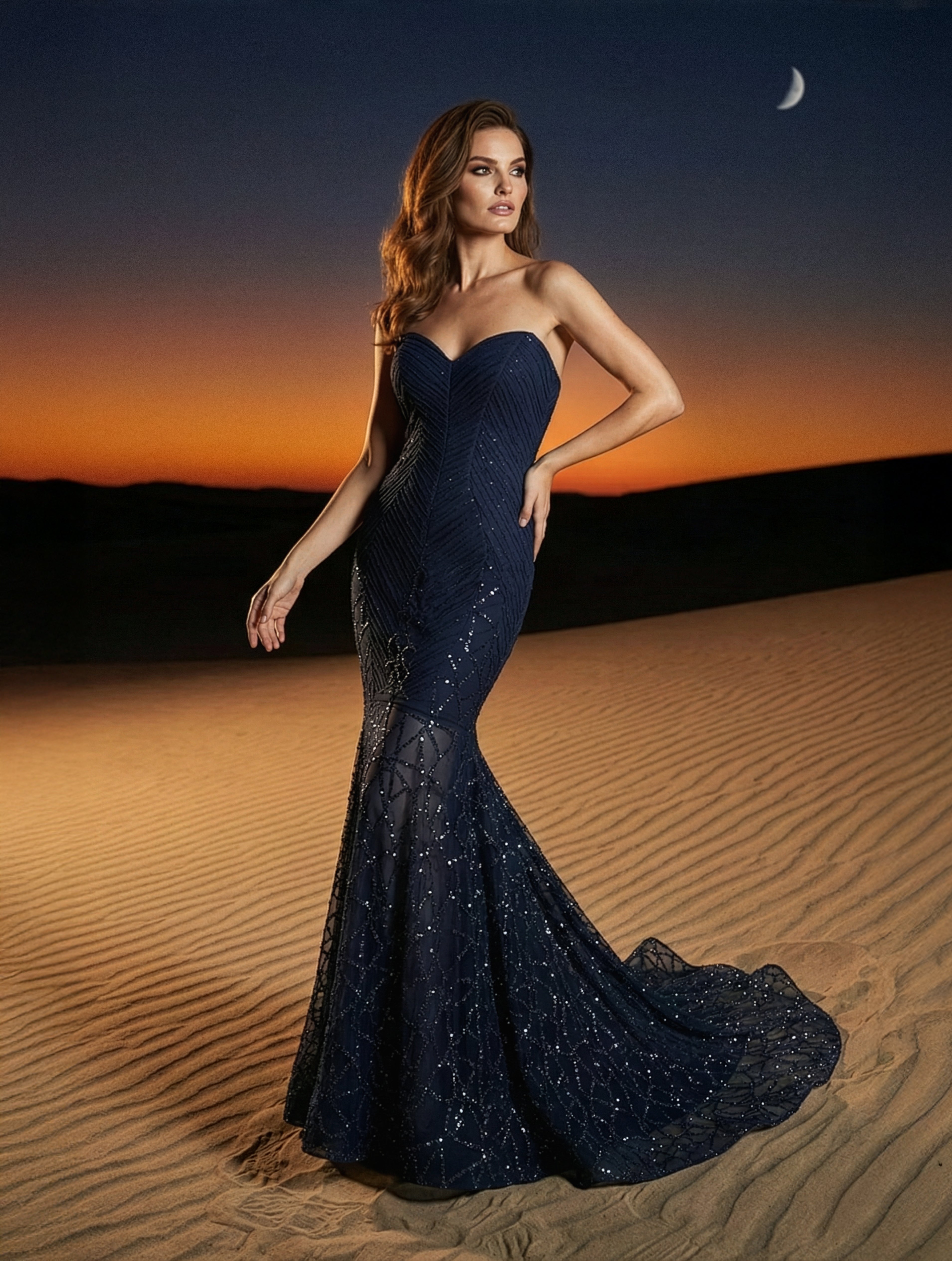 Li Beirut M1198 – Strapless Navy Sequined Mermaid Evening Gown