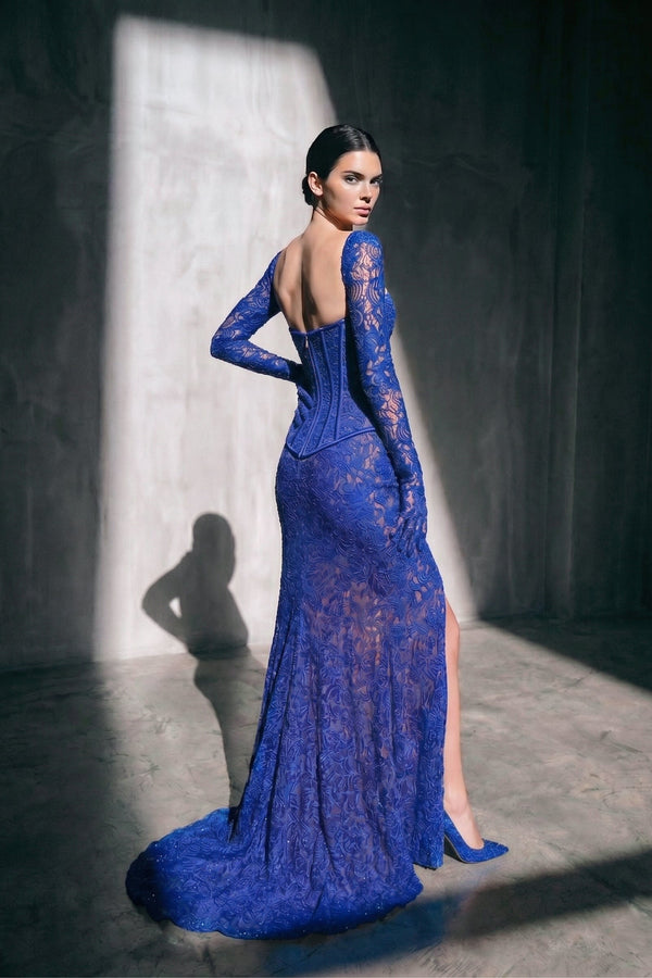 Li Beirut M1206 – One-Shoulder Red Lace Mermaid Evening Gown