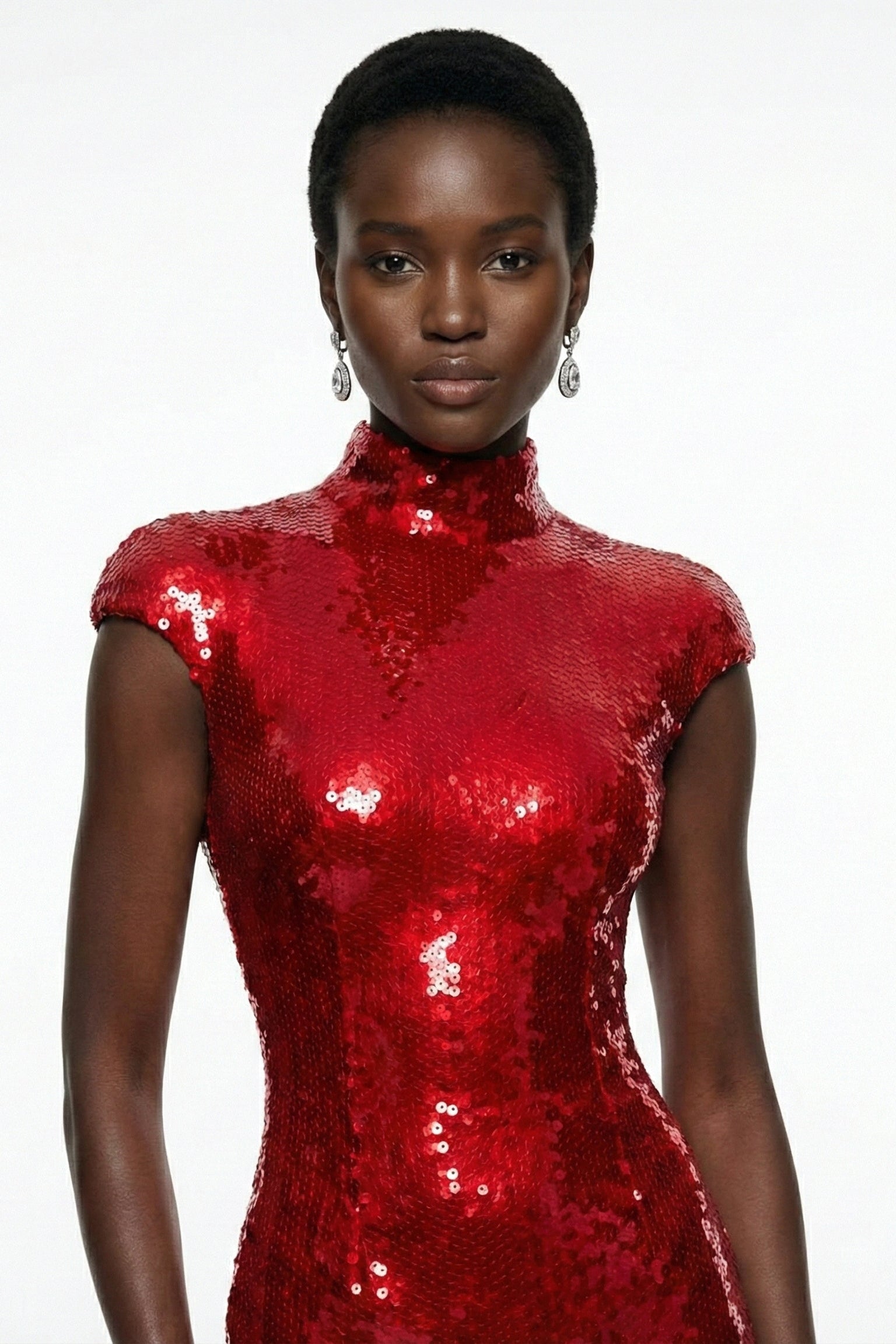 Li Beirut M1218 – High-Neck Red Sequin Mermaid Evening Gown
