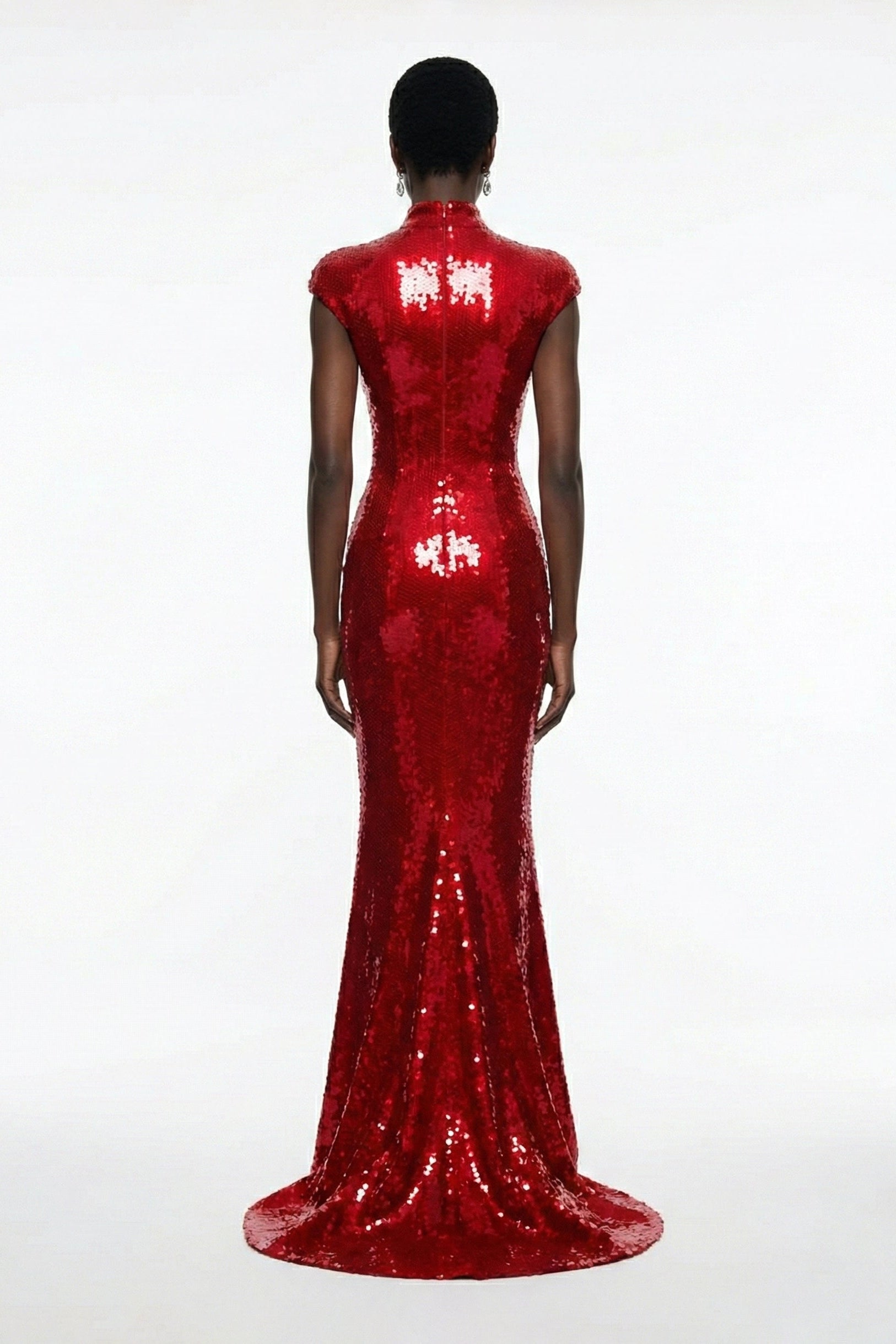 Li Beirut M1218 – High-Neck Red Sequin Mermaid Evening Gown