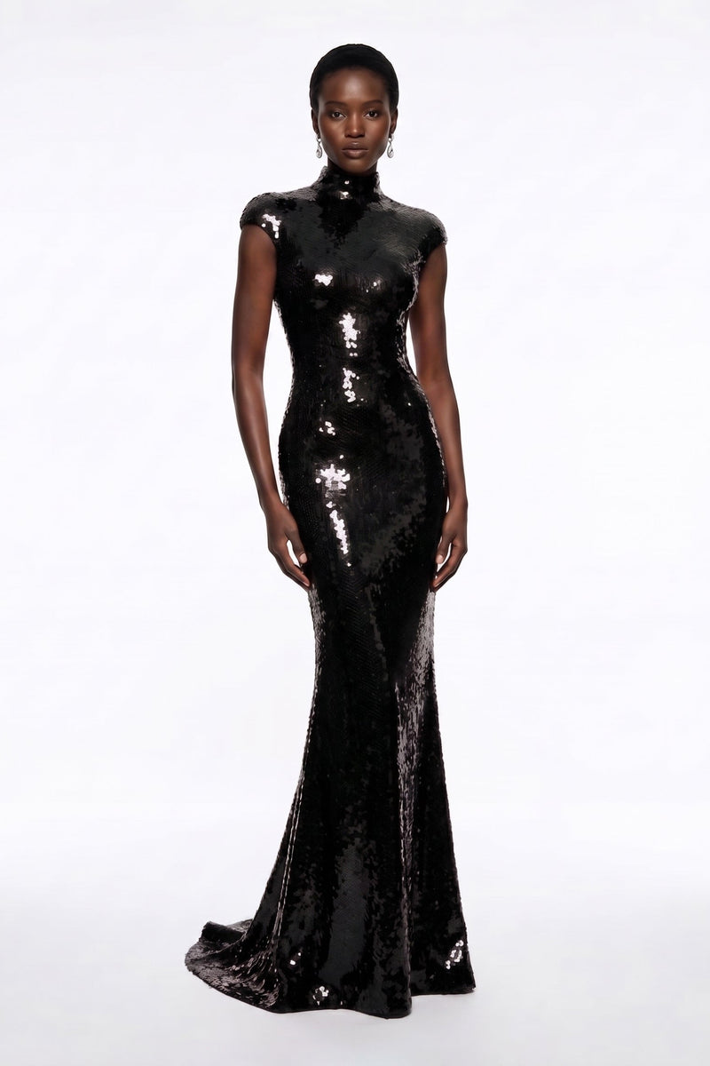 Li Beirut M1218 – High-Neck Red Sequin Mermaid Evening Gown