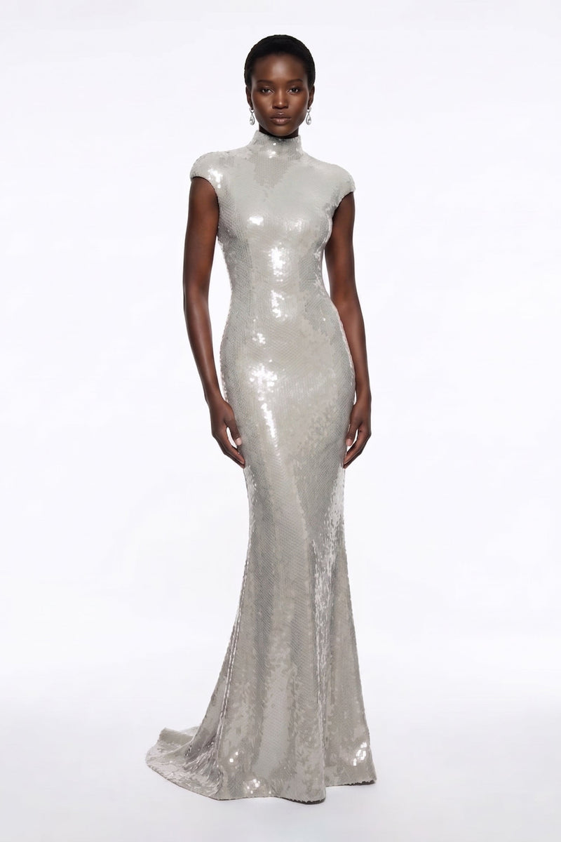 Li Beirut M1218 – High-Neck Red Sequin Mermaid Evening Gown