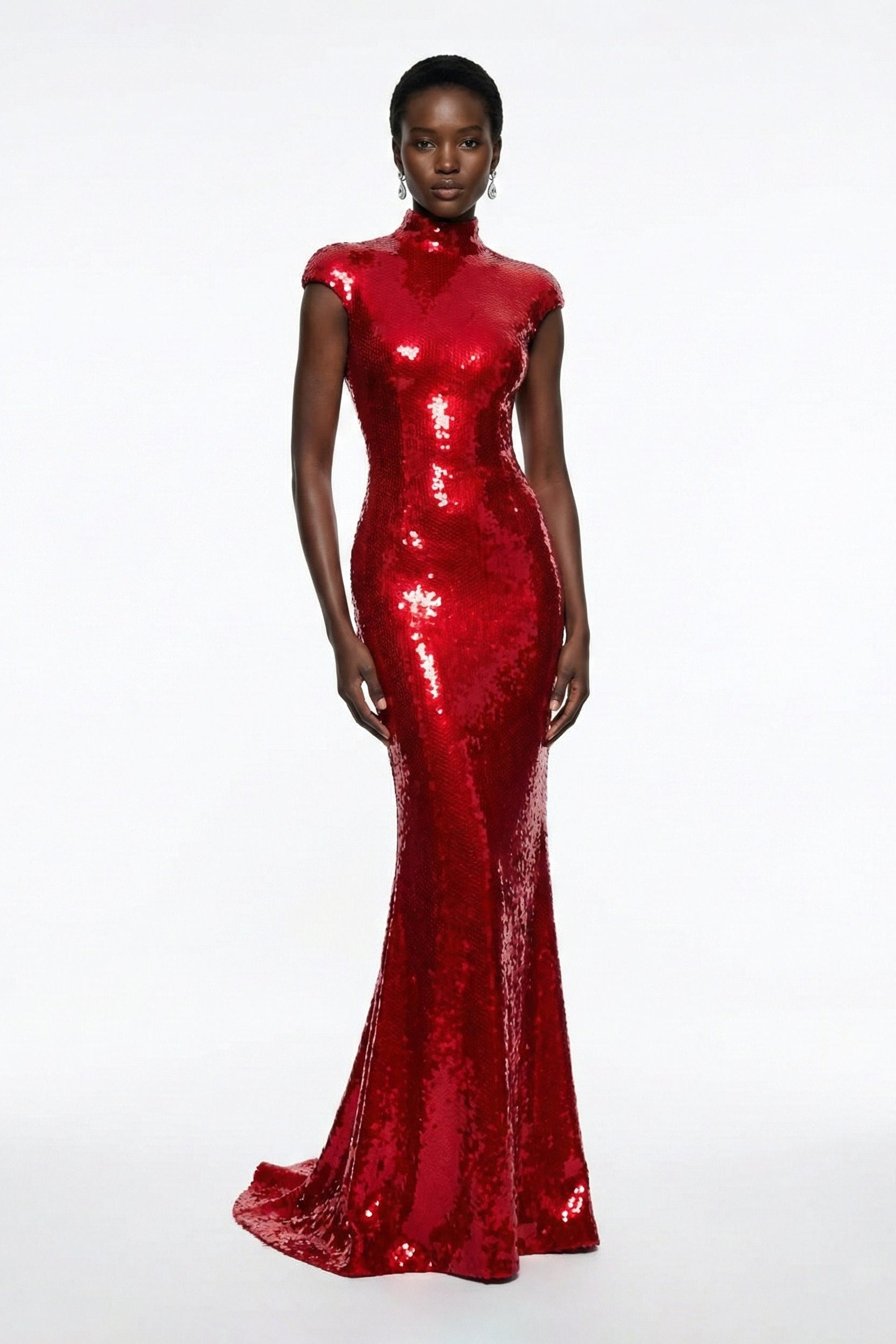 Li Beirut M1218 – High-Neck Red Sequin Mermaid Evening Gown
