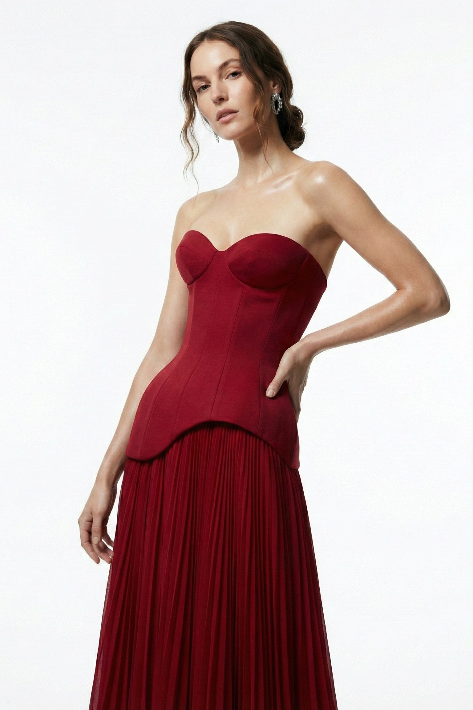 Li Beirut M1220 – Strapless Sweetheart Corset Crimson Evening Gown