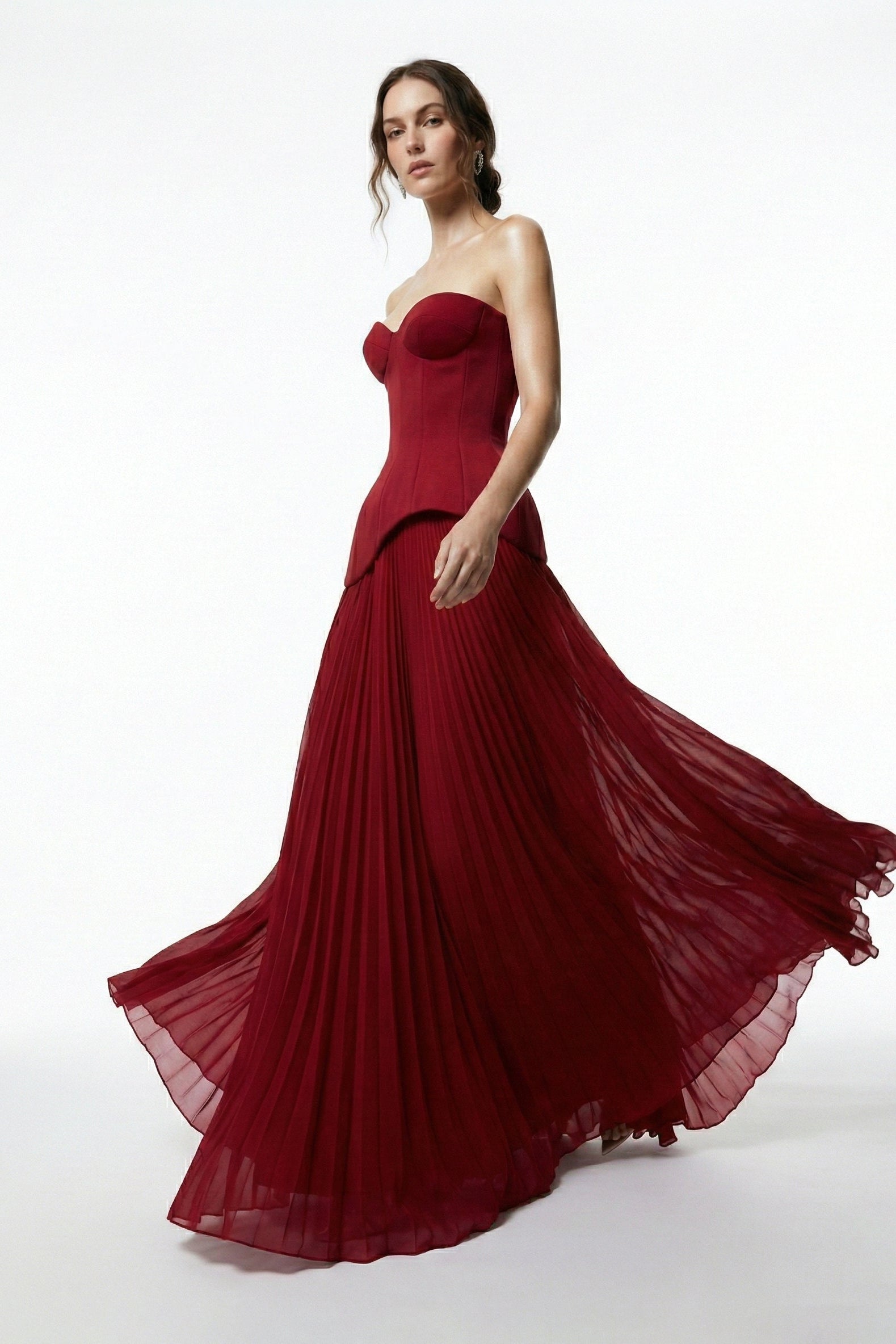 Li Beirut M1220 – Strapless Sweetheart Corset Crimson Evening Gown