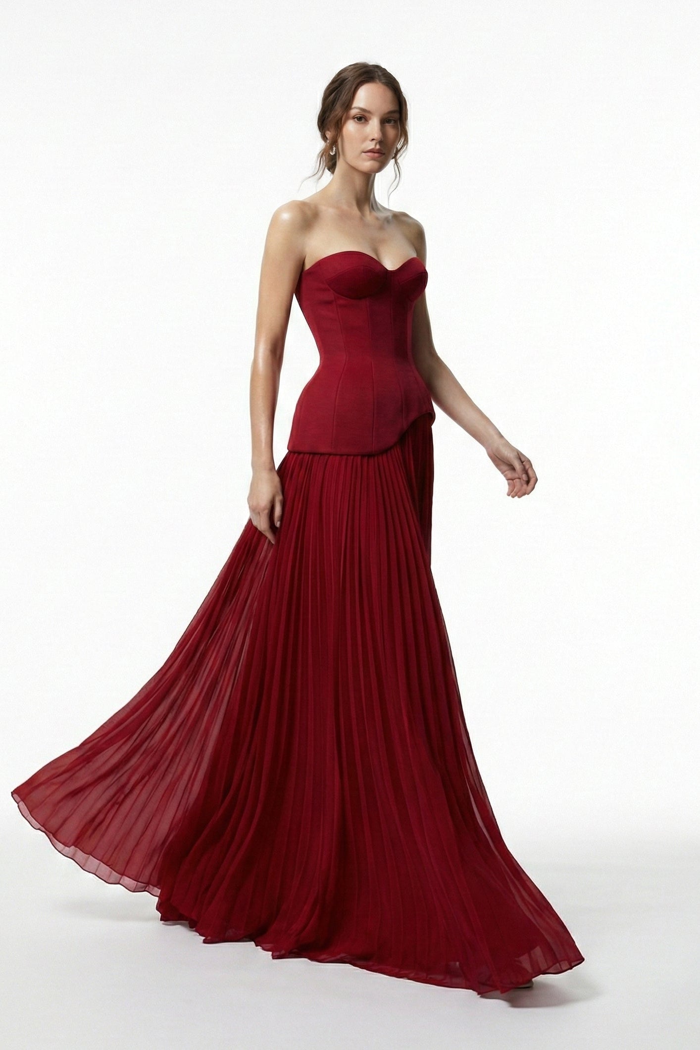 Li Beirut M1220 – Strapless Sweetheart Corset Crimson Evening Gown