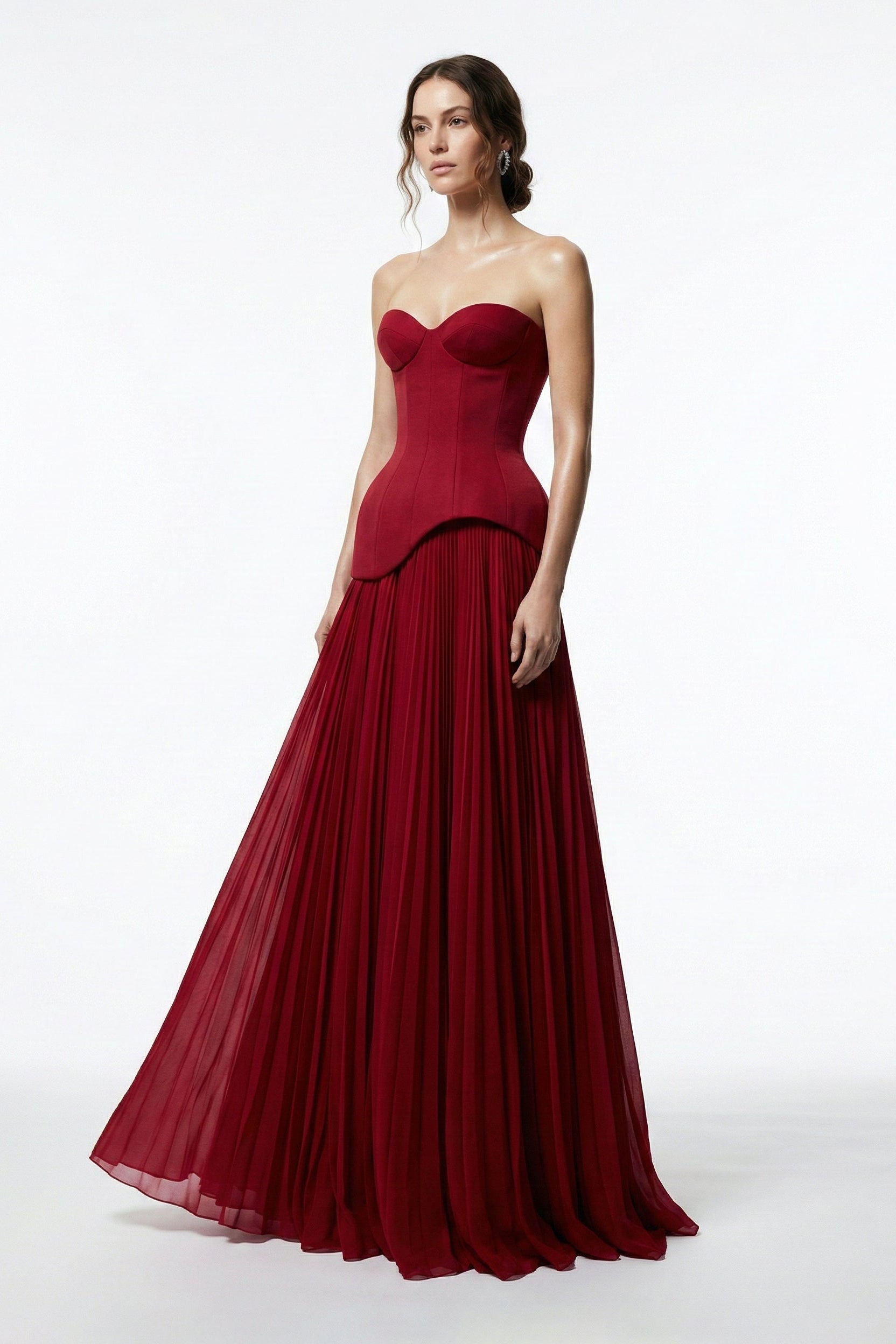 Li Beirut M1220 – Strapless Sweetheart Corset Crimson Evening Gown