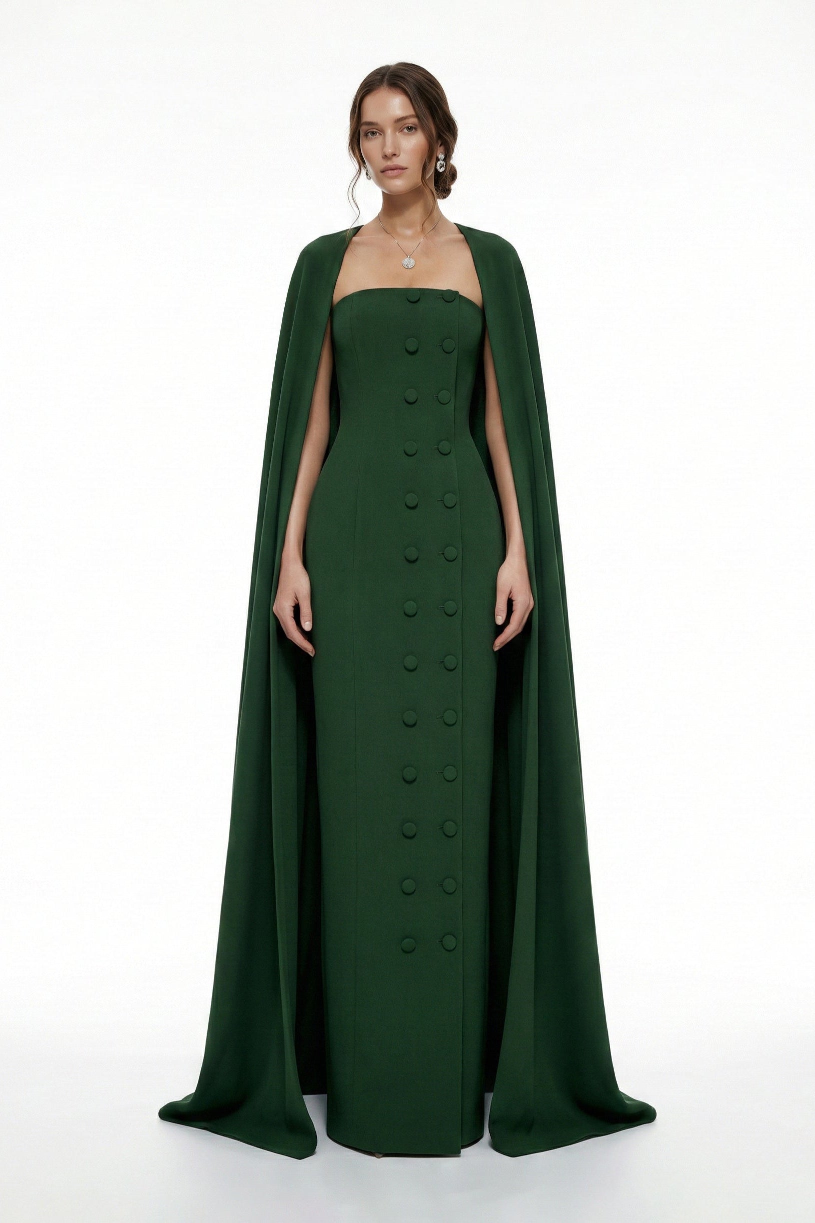 Li Beirut M1223 – Emerald Strapless Column Gown with Detachable Cape