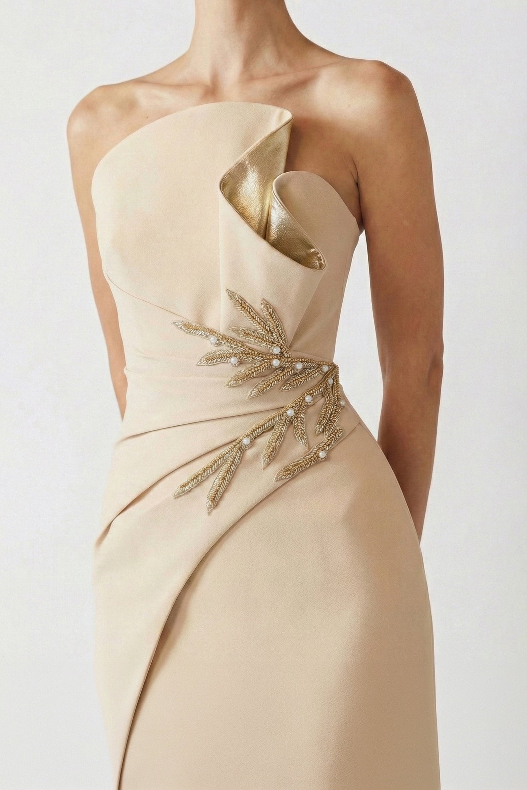 Li Beirut M1227 – One-Shoulder Mermaid Evening Gown in Champagne