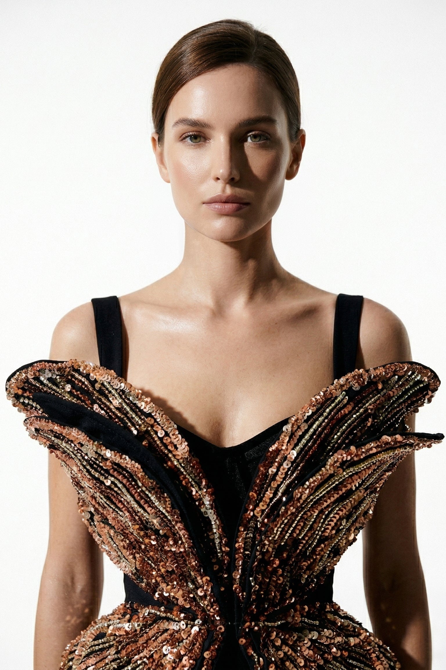 Li Beirut M1235 – Black Sculptural Beaded Peplum Evening Gown