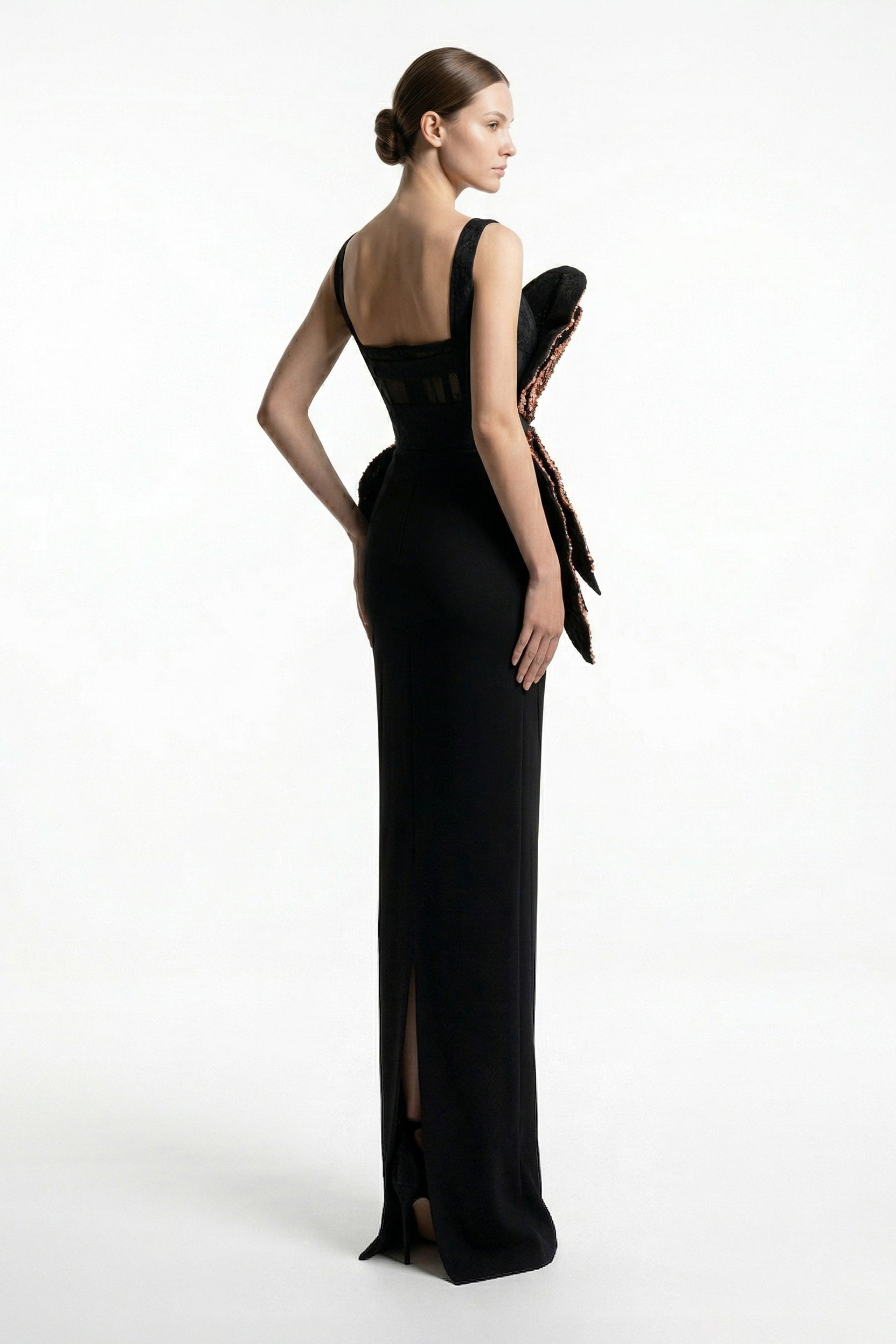 Li Beirut M1235 – Black Sculptural Beaded Peplum Evening Gown