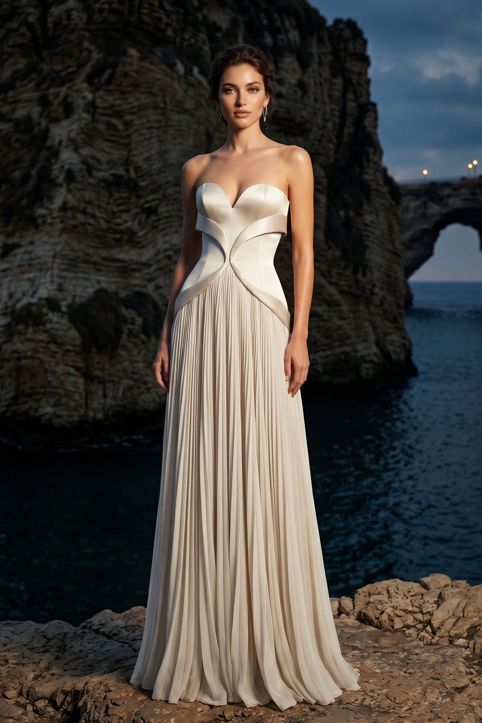 Li Beirut M1237 – Blush Strapless Pleated Evening Gown