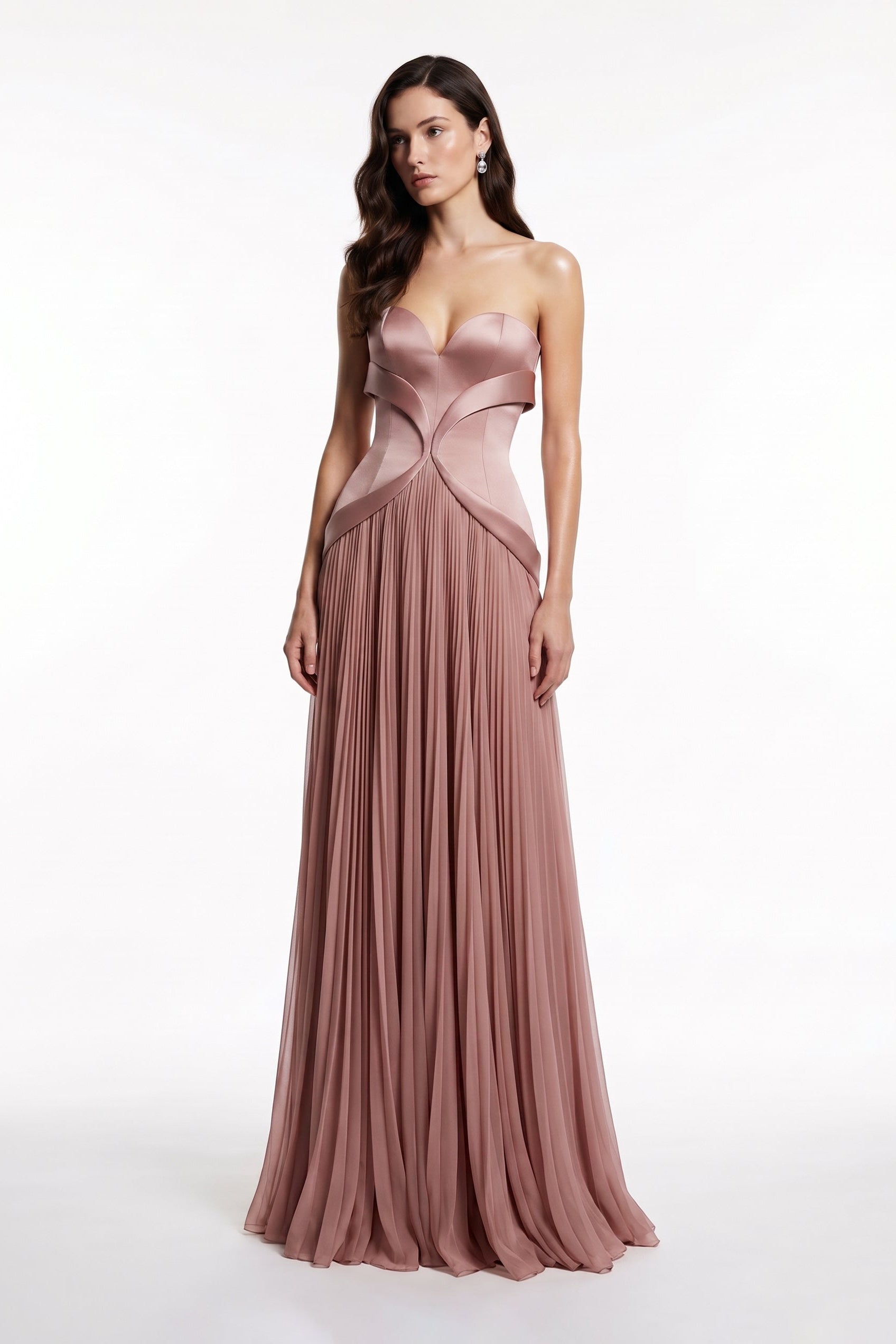 Li Beirut M1237 – Blush Strapless Pleated Evening Gown