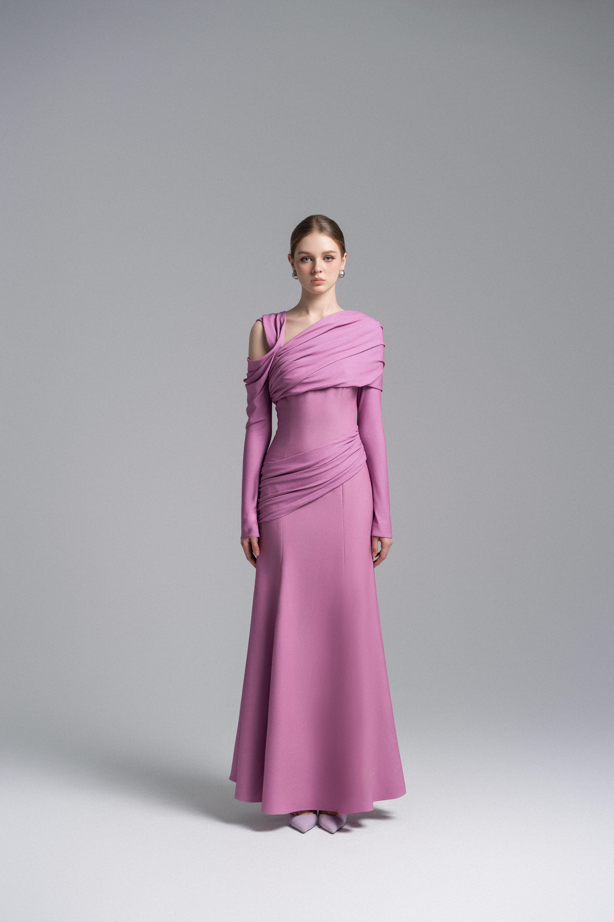 Lilac Twisted Shoulder Midi Dress