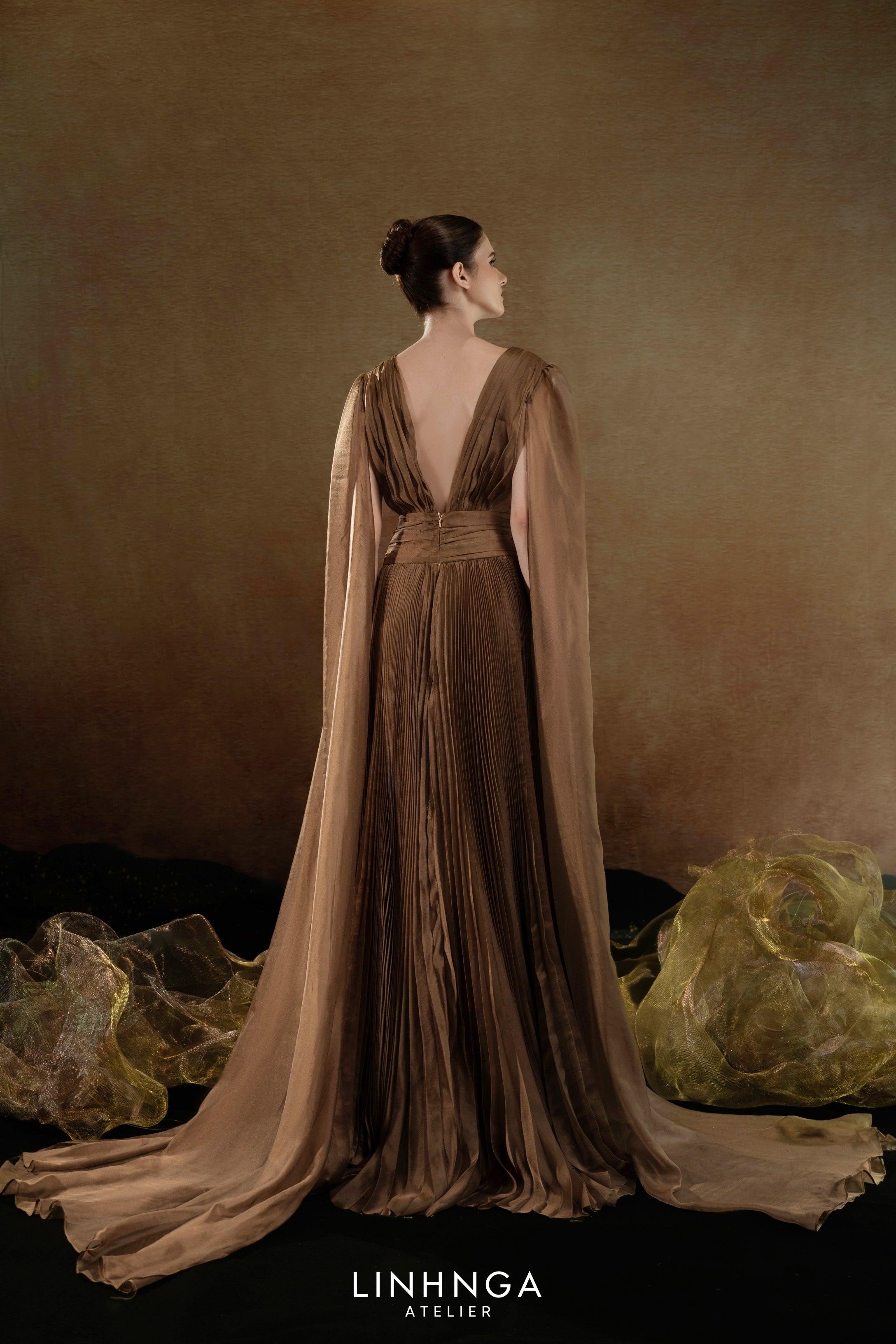 Linh Nga ALT122 Brown A-Line Couture Dress