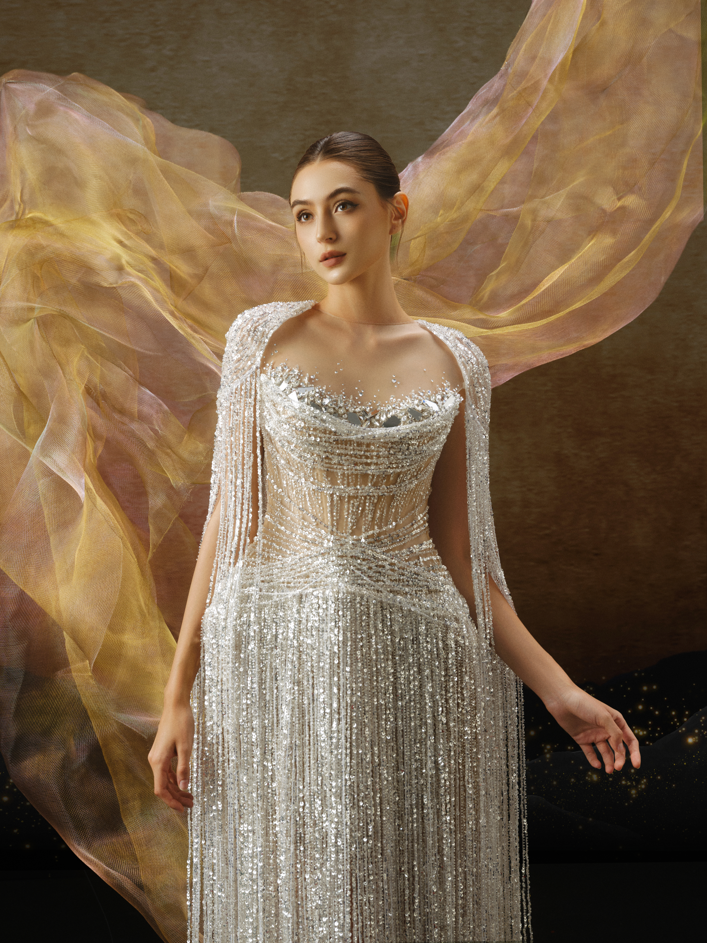 Linh Nga LMBAT245 – Beaded Fringe Couture Dress