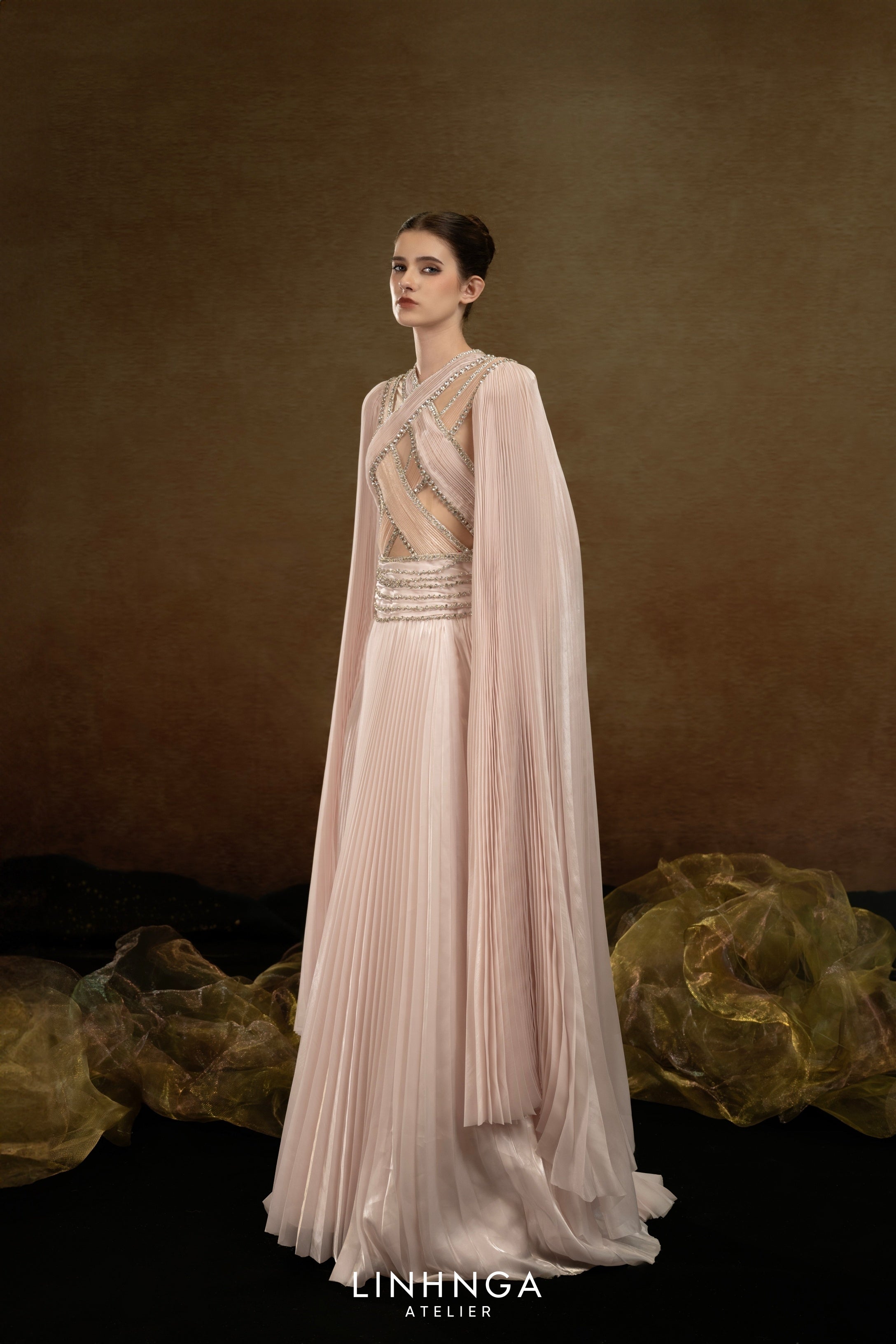 Linh Nga LMBAT248 – Pleated Cape Couture Grace