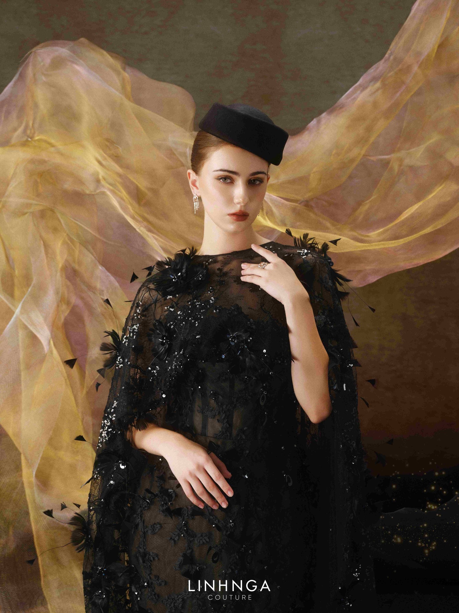 Linh Nga LMBCT293 – Limited Edition A-Line Dress with Shawl
