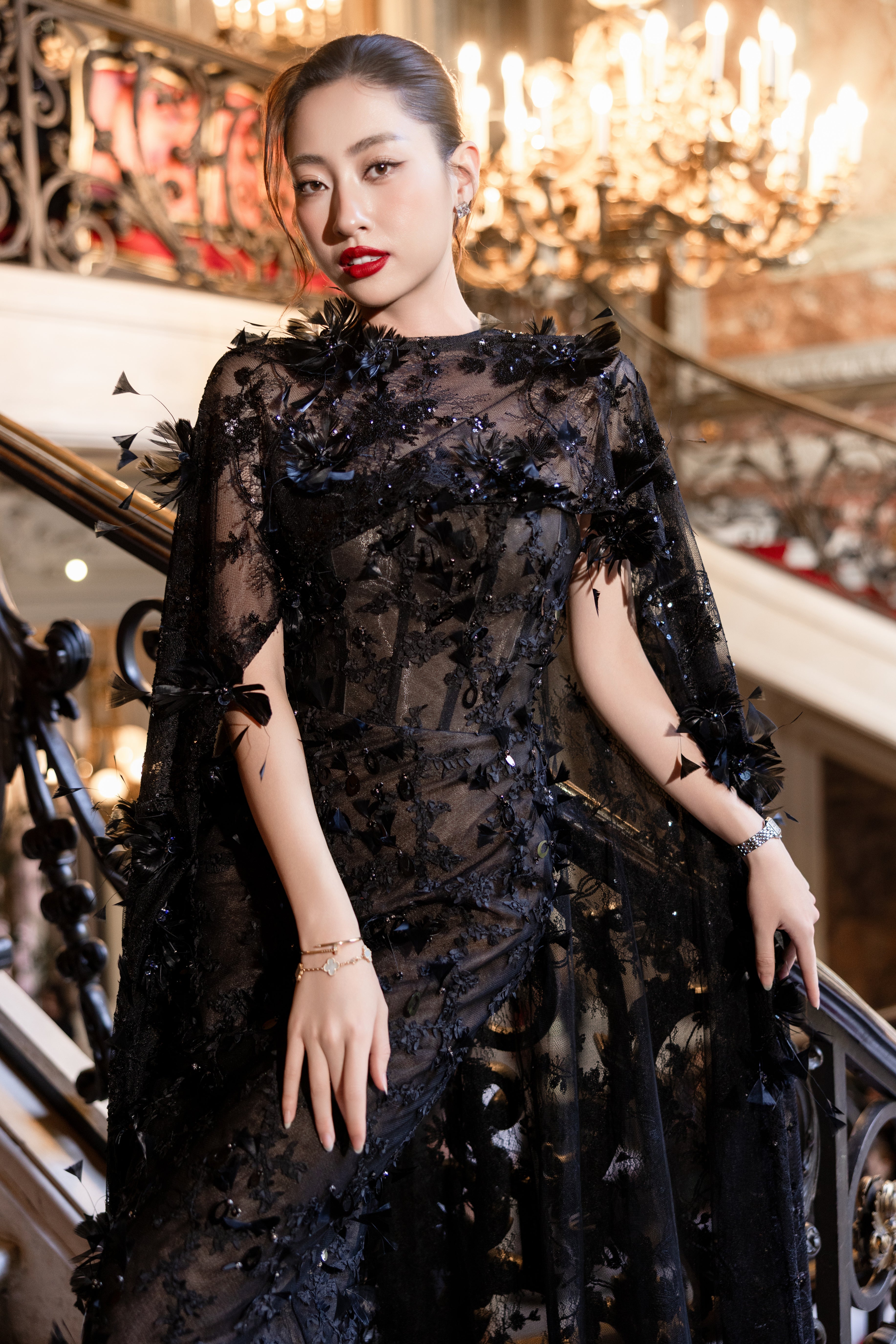 Linh Nga LMBCT293 – Limited Edition A-Line Dress with Shawl
