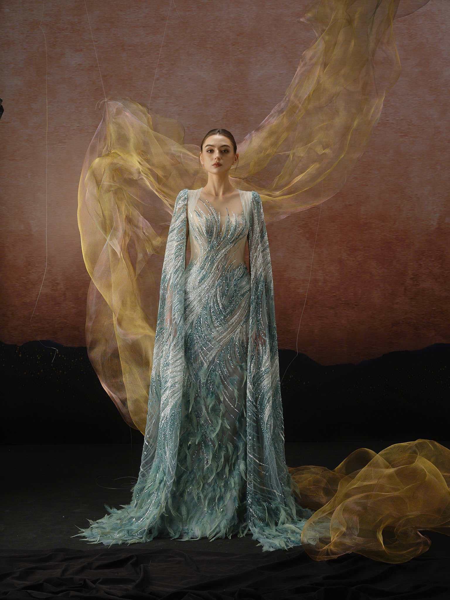 Linh Nga LMBCT306 – Limited Edition Fishtail Ballgown + Cape