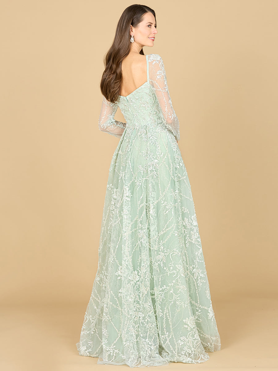 Long Sleeve Beaded Lace Gown 29151