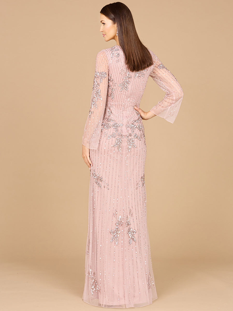 Long Sleeve, High Neck Beaded Gown - OUTLET 29079