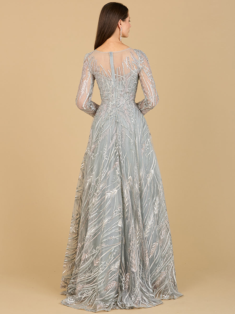 Long Sleeve Illusion Neck Gown 29192