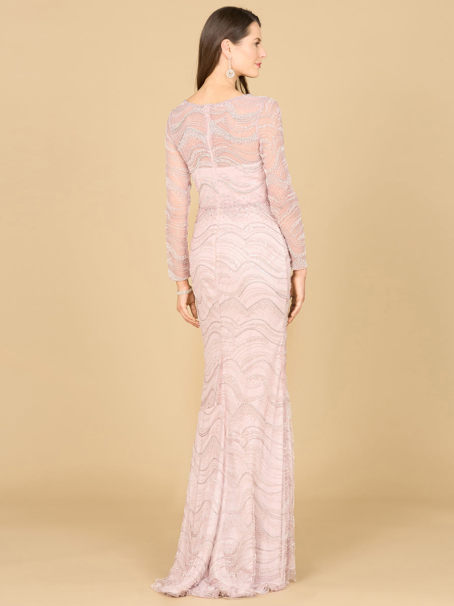 Long Sleeve Lace Fitted Gown 29152