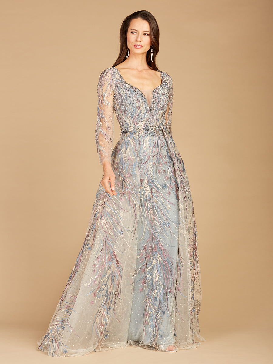 Long Sleeve Lace Gown with Overskirt 29452