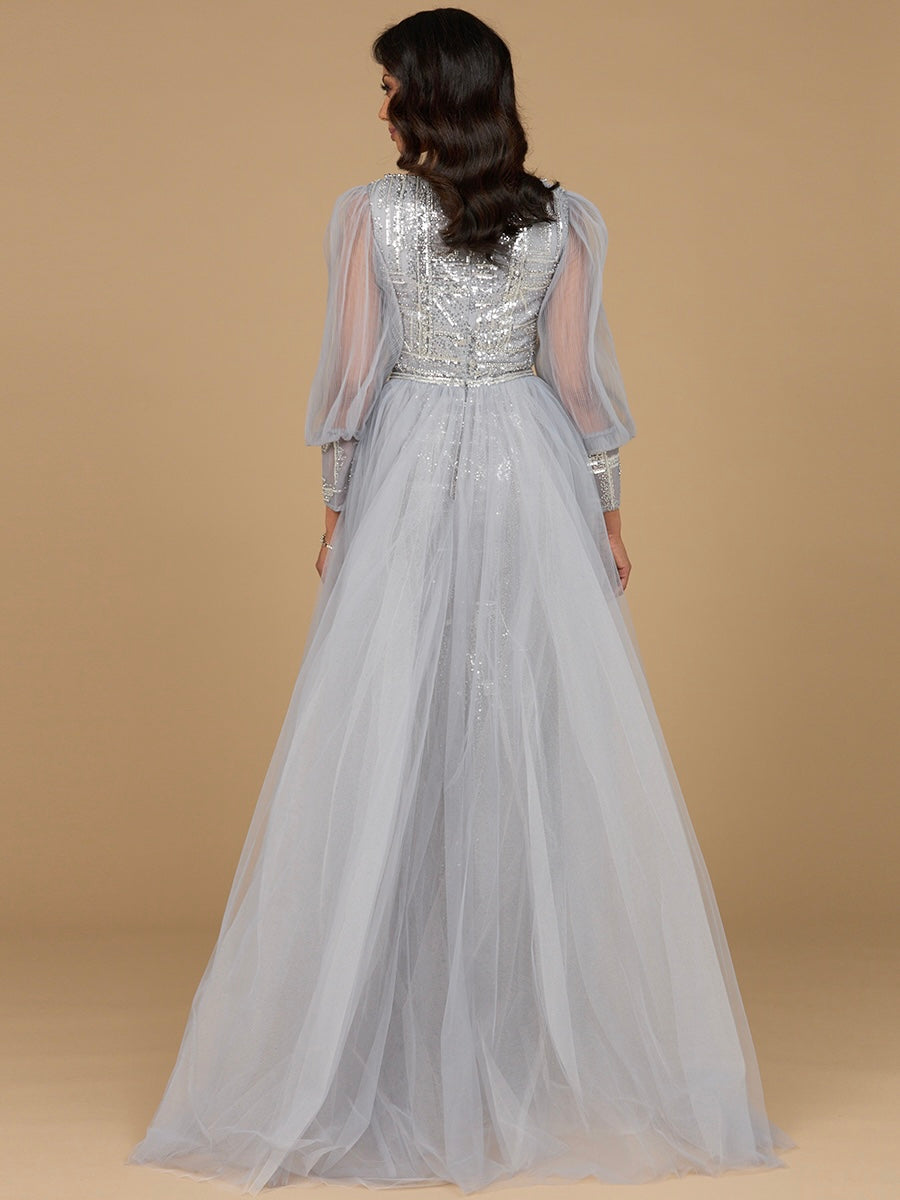Long Sleeve Lace Gown with Removable Over Skirt 29158