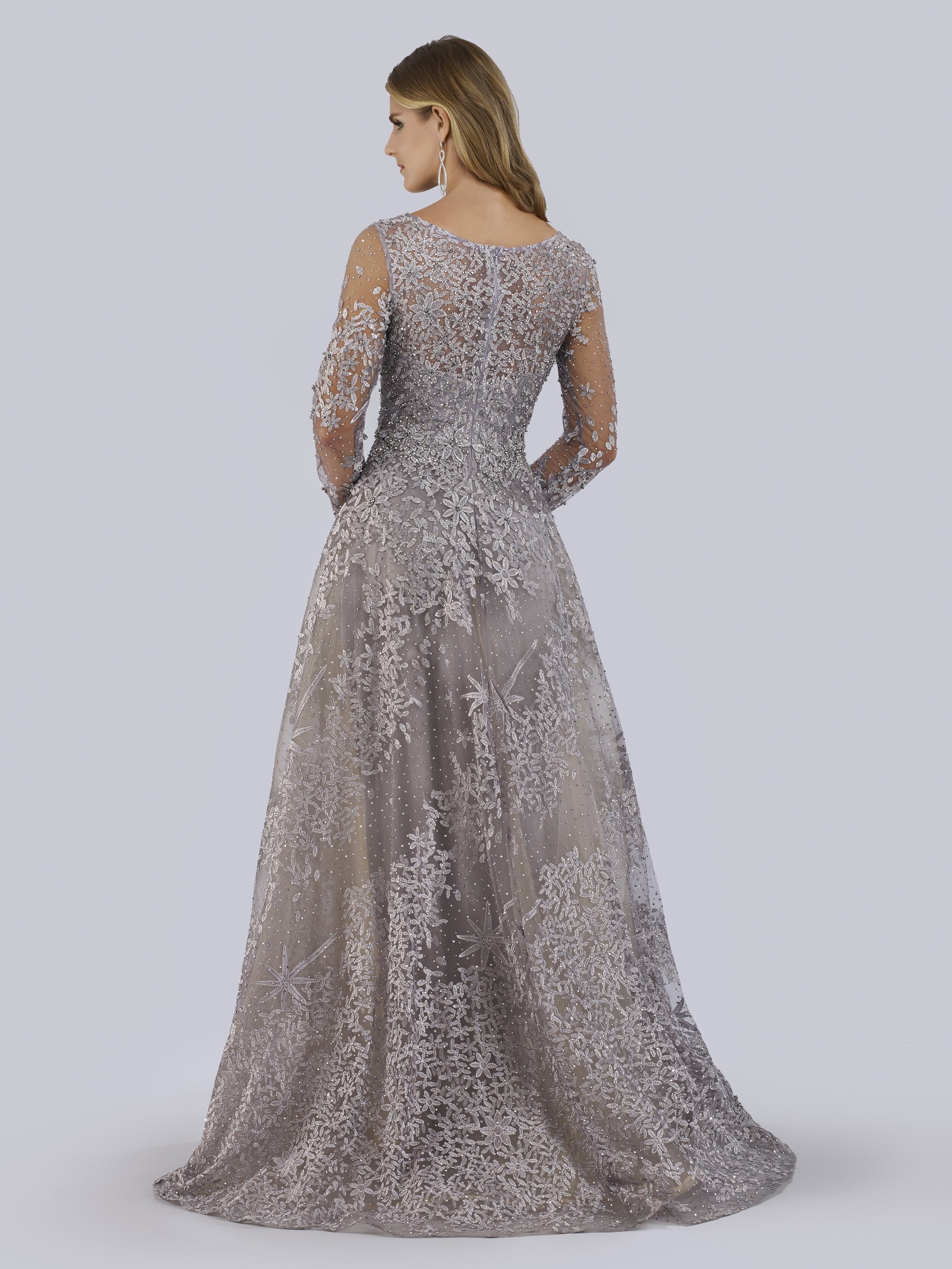Long Sleeves Lace Ballgown Fully Embellished with High Neckline 29759