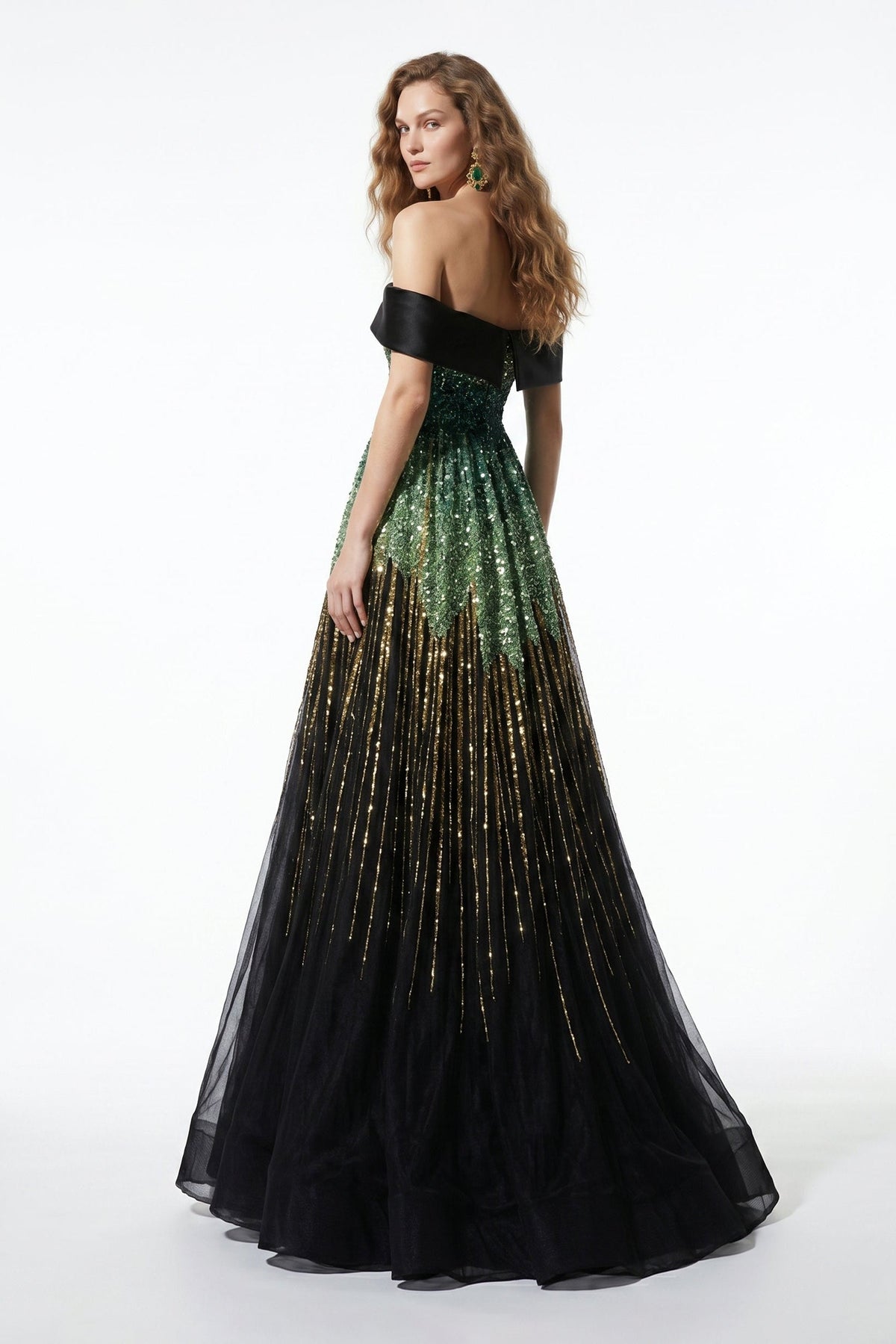 Li Beirut M1009 – Off-Shoulder Embellished Gown with Gradient Sequin Bodice