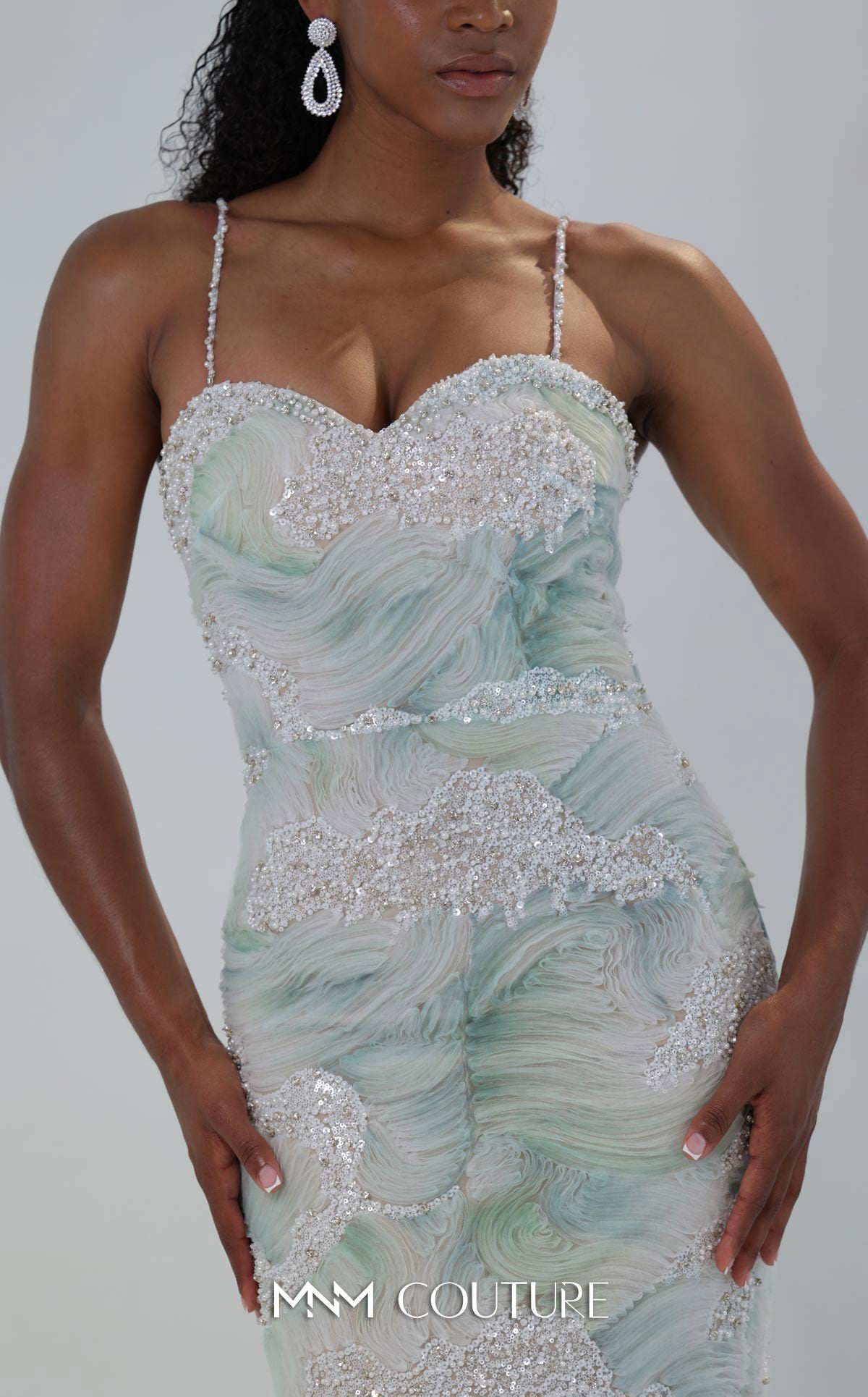 MNM Couture M1133 - 3D Wave Tulle Mermaid Gown with Pearl Detailing