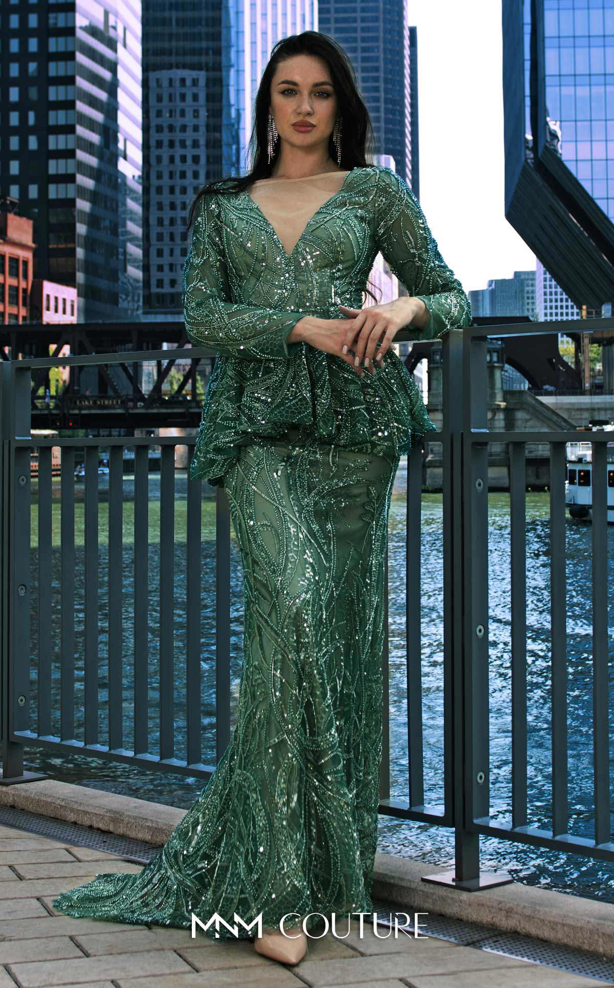 MNM Couture Style M1140 - Elegant Sequined Mermaid Gown with Dramatic