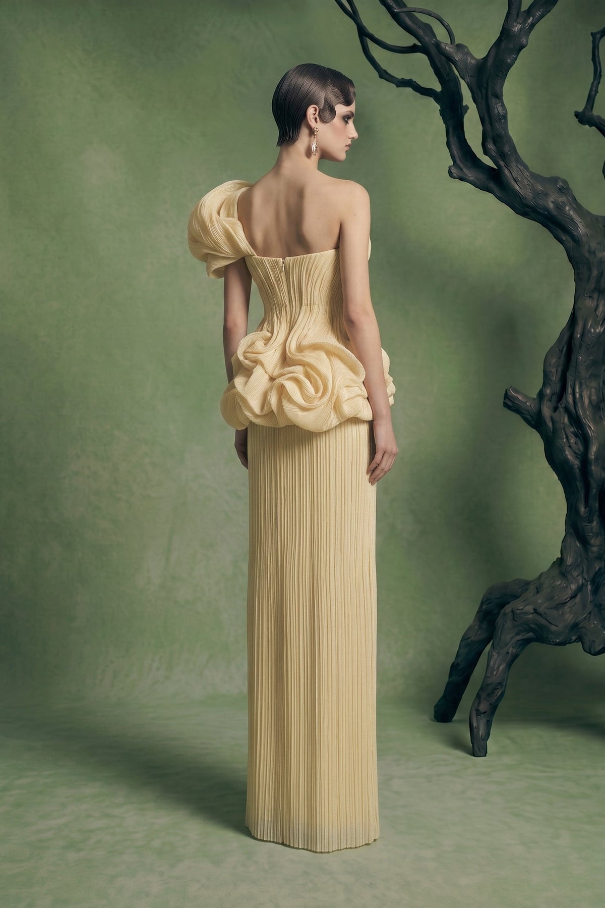 Li Beirut B1186 – Strapless Nude Woven Peplum Couture Evening Gown
