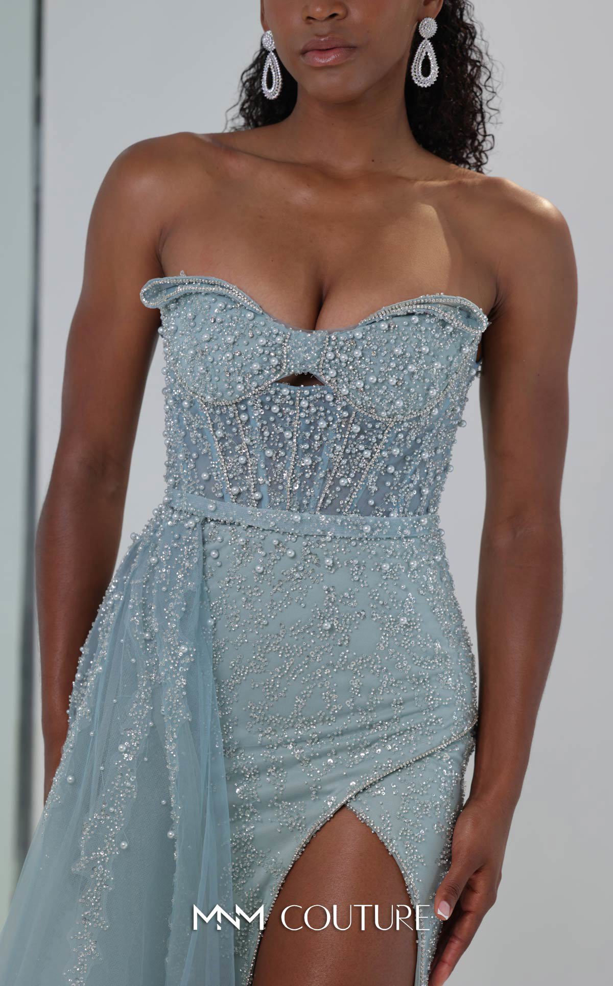 MNM Couture M1311 - Glitter A-Line Gown with Tulle Overskirt