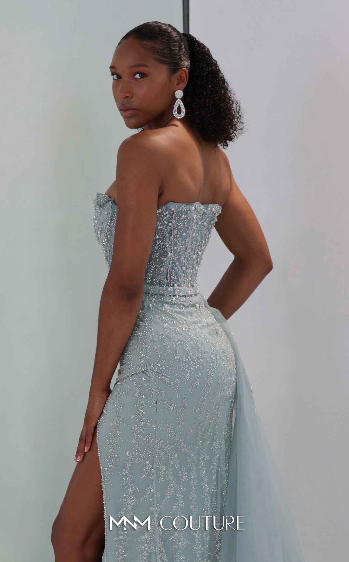 MNM Couture M1311 - Glitter A-Line Gown with Tulle Overskirt