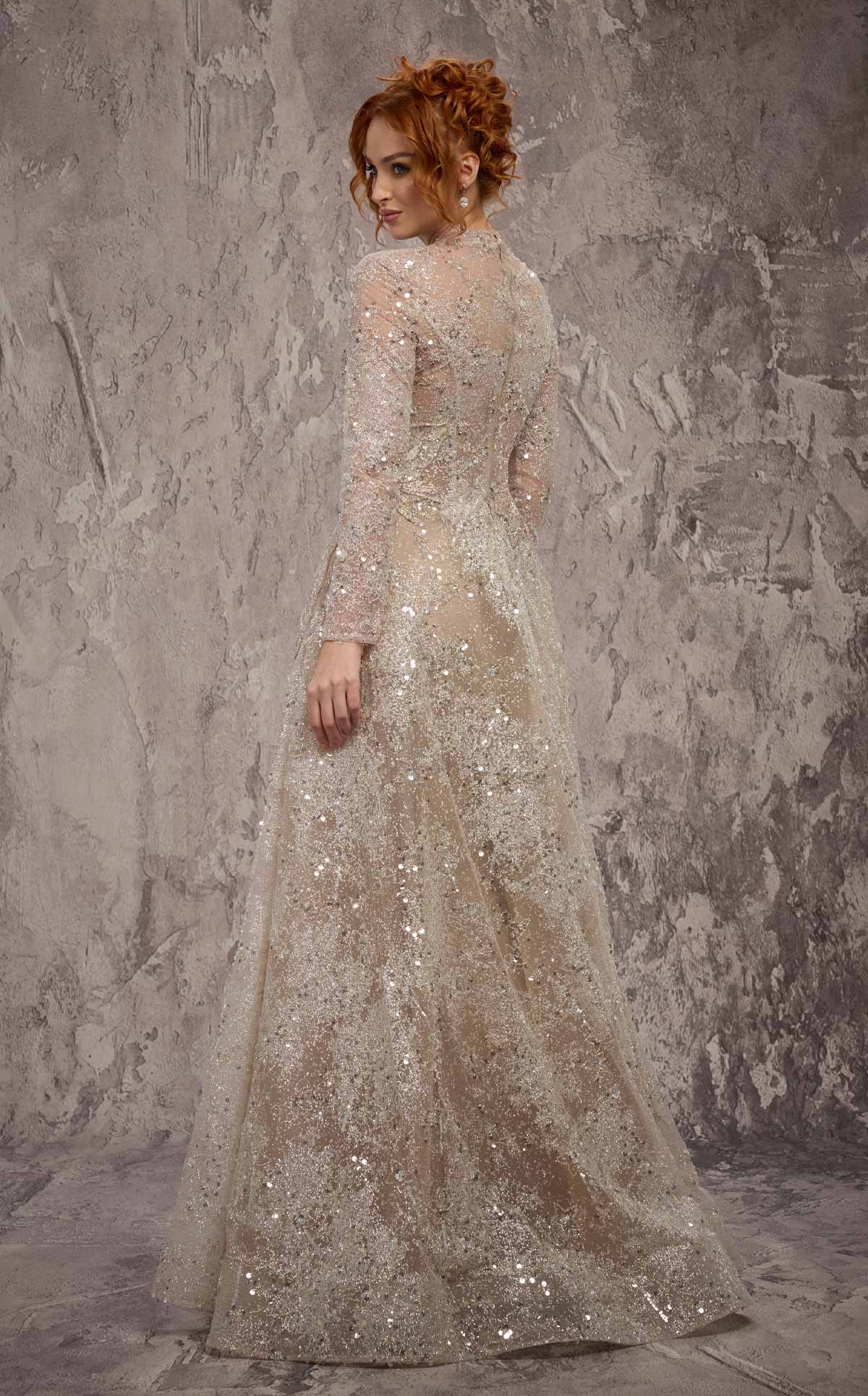 MNM Couture J02720: Sequined Jewel Neck A-Line Gown