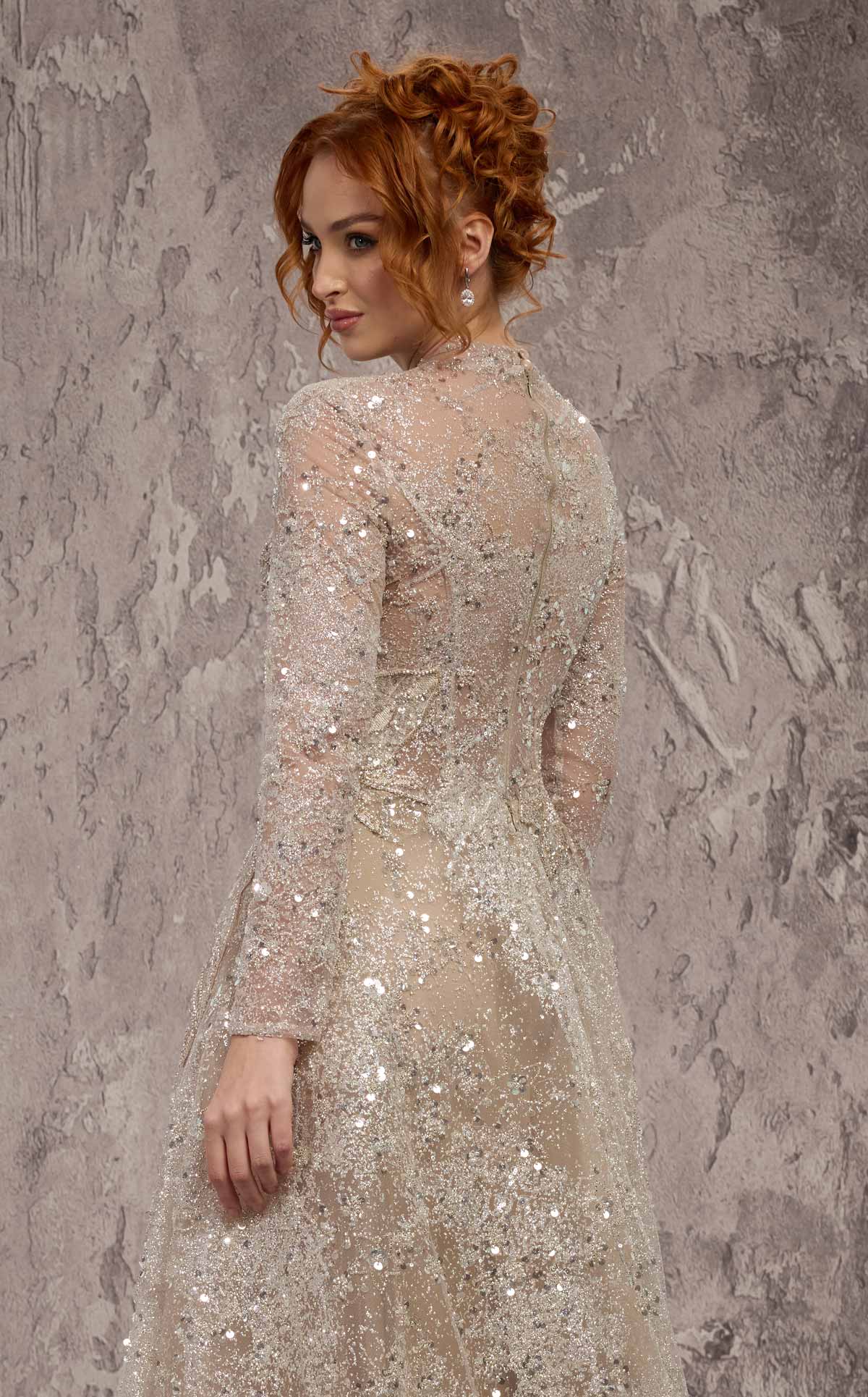 MNM Couture J02720: Sequined Jewel Neck A-Line Gown