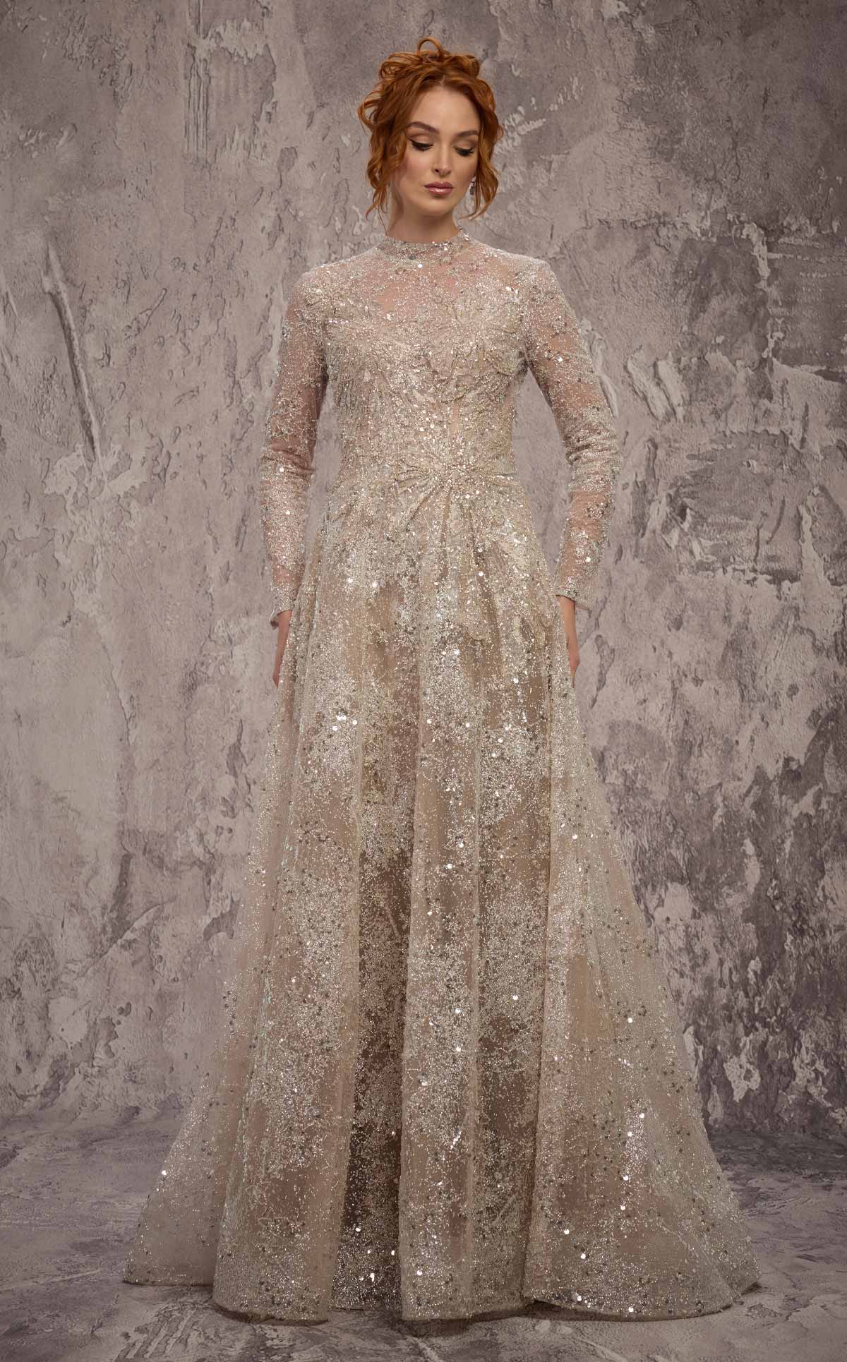 MNM Couture J02720: Sequined Jewel Neck A-Line Gown