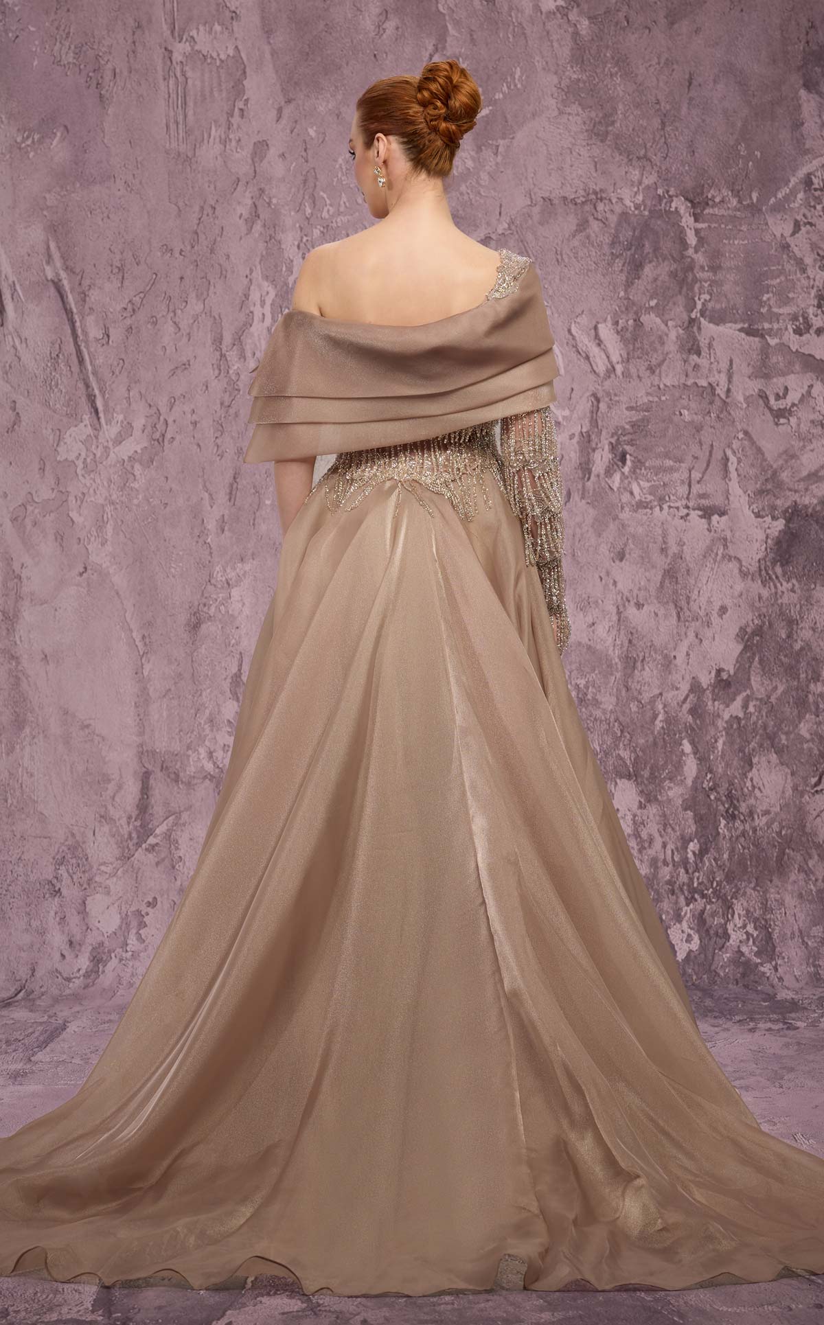 MNM Couture J03308: Asymmetrical One-Sleeve A-Line Gown