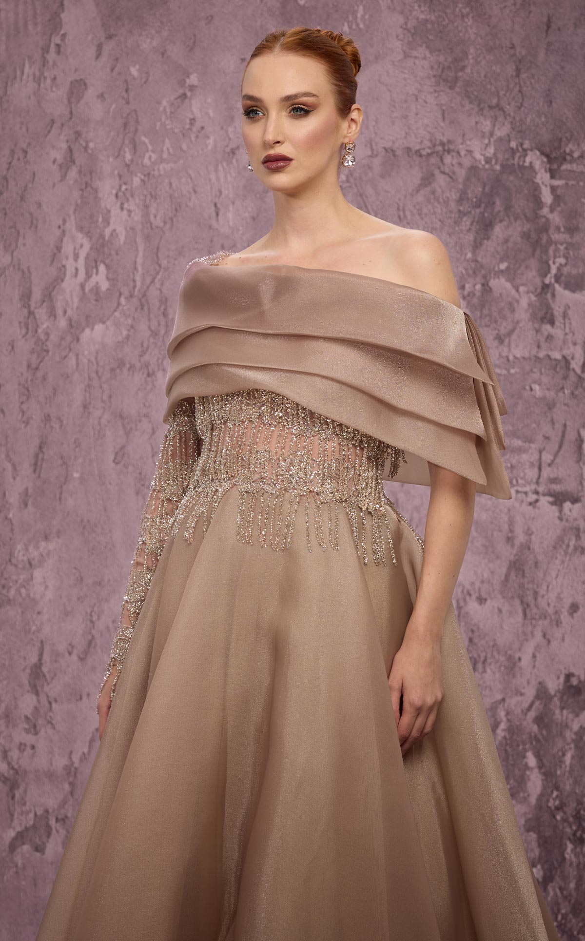 MNM Couture J03308: Asymmetrical One-Sleeve A-Line Gown